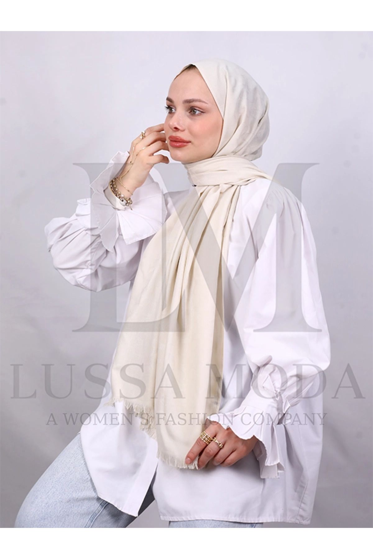 LUSSAMODA C DESENLİ ÇİFT TARAFLI PAMUK YÜN İPEK ŞAL