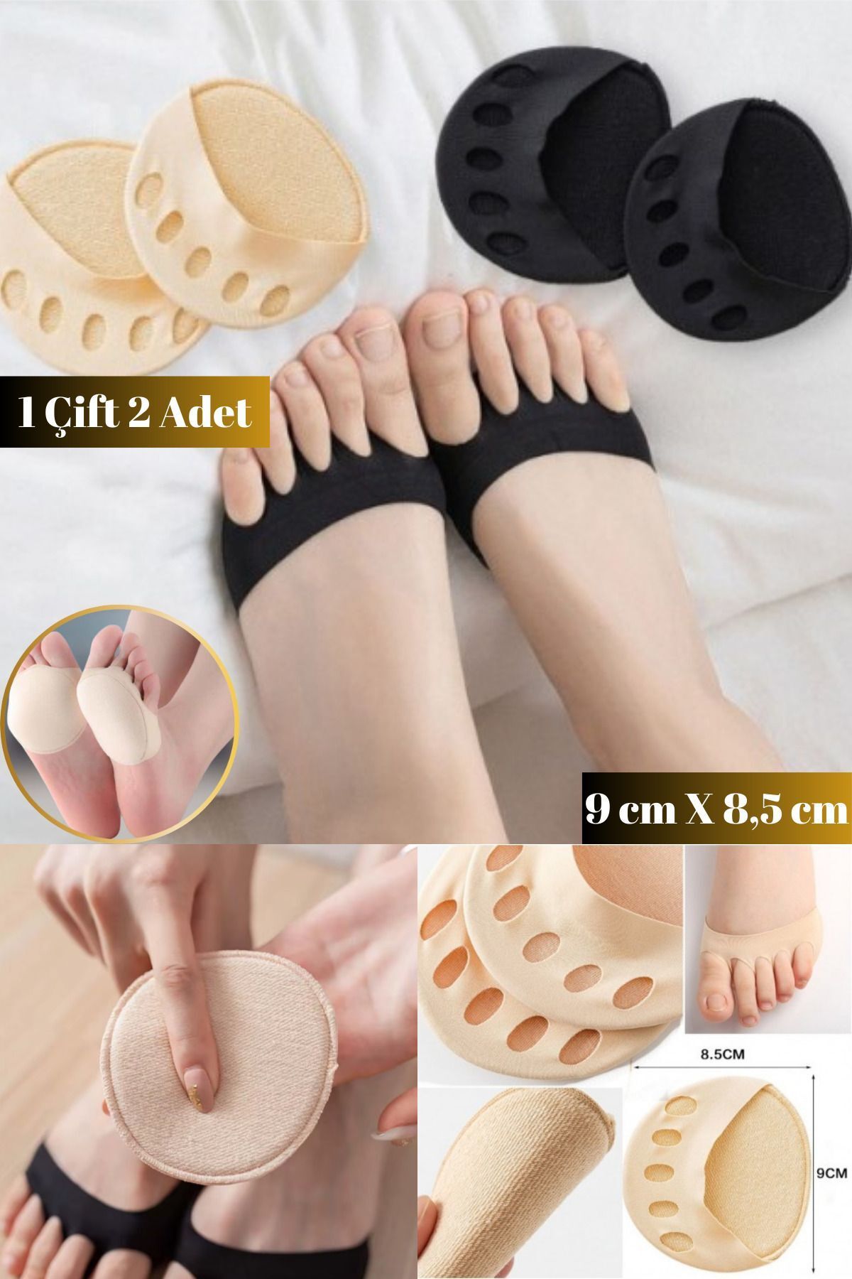 QesQin 1 Çift Ayak Parmak Altı Destek Pedi 9 cm | Pamuklu Kumaş, Ağrı Önleyici Taban Nasır Koruyucu