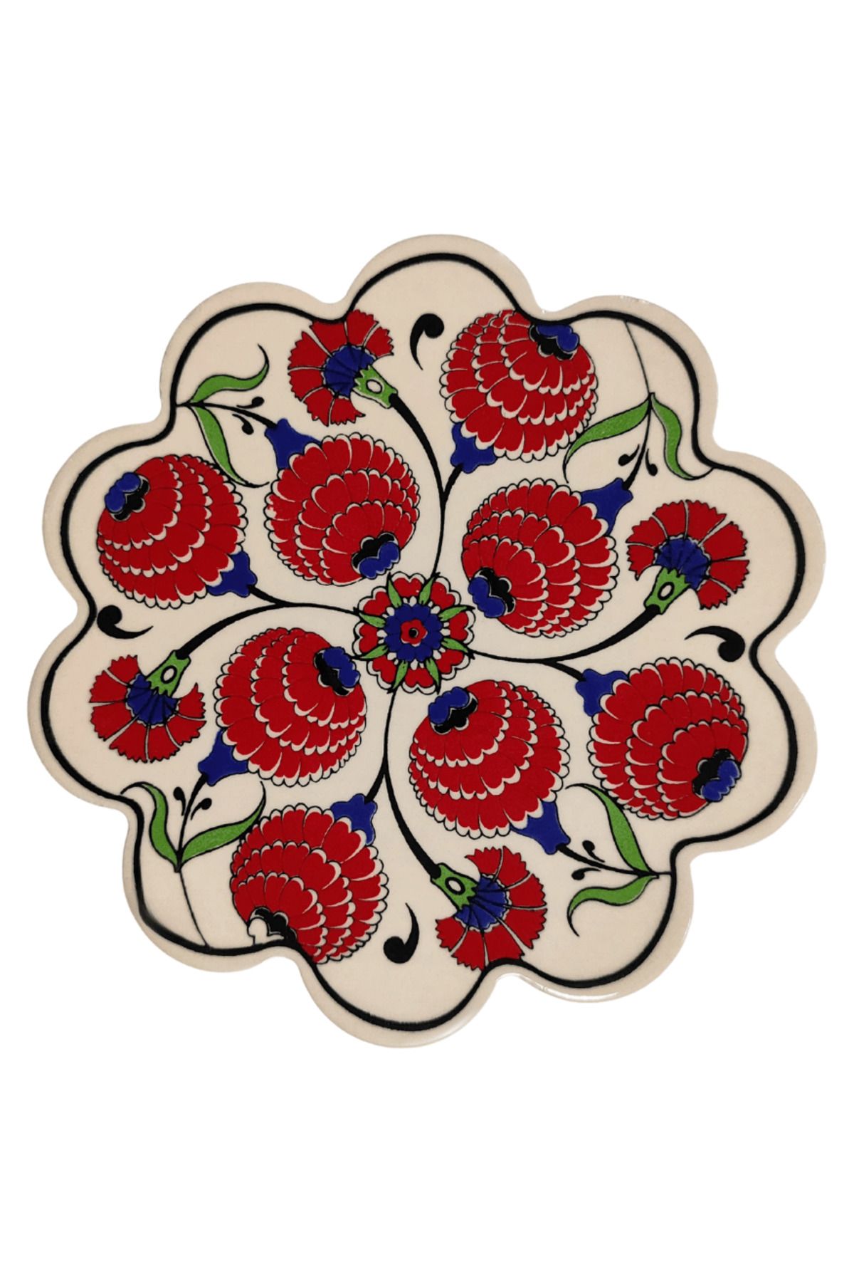 Özel Yapım Çini Desenli Çiçekler Seramik Nihale 18 Cm Koruyucu Kaydırmaz Altlik Model 3