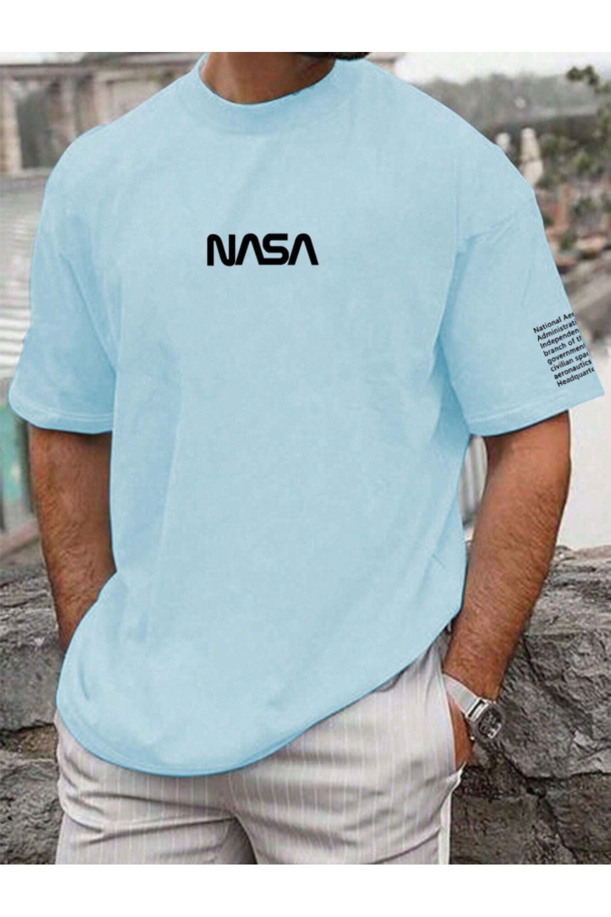 COHERENT Unisex Erkek/Kadın NASA Özel Baskılı Oversize Pamuklu T-Shirt