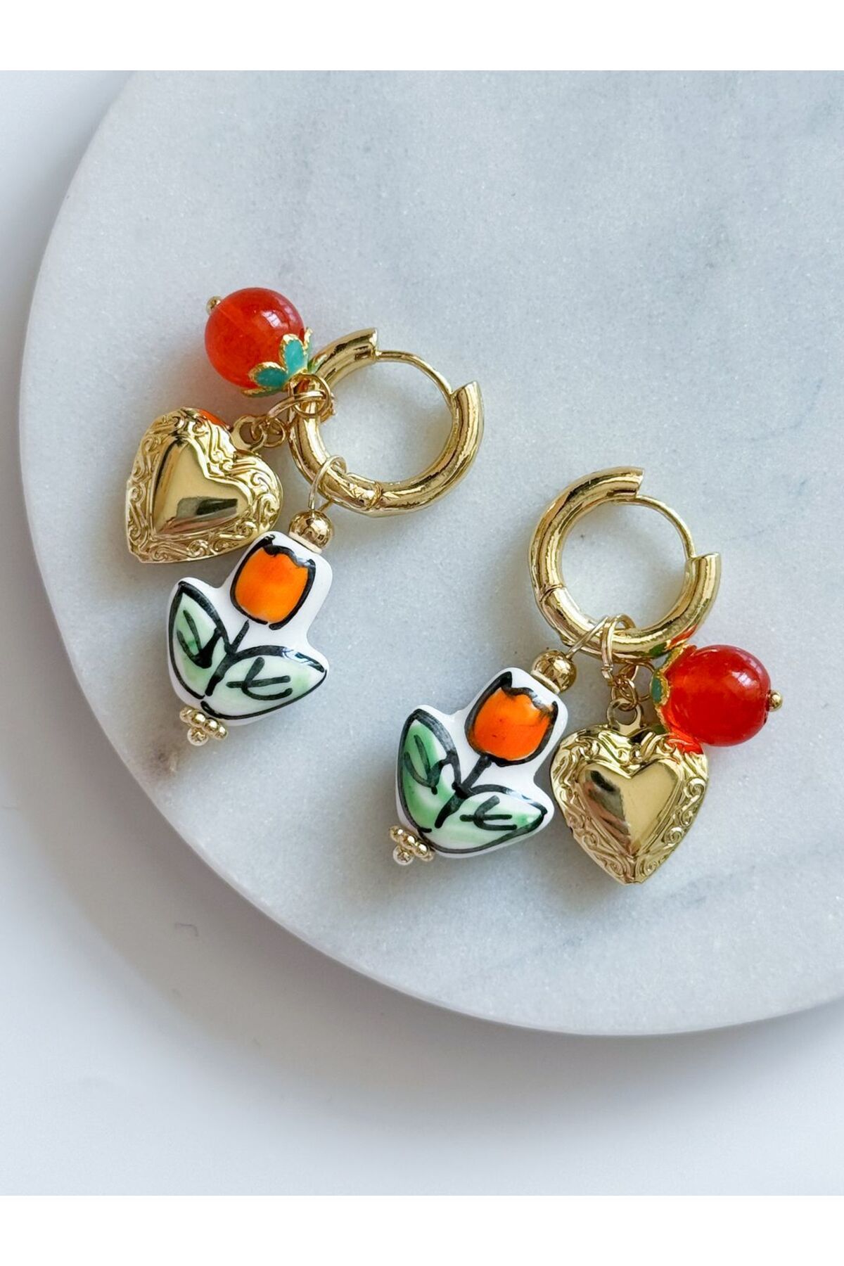 CHARMLUCKY ÇELİK PORSELEN CHARM KÜPE