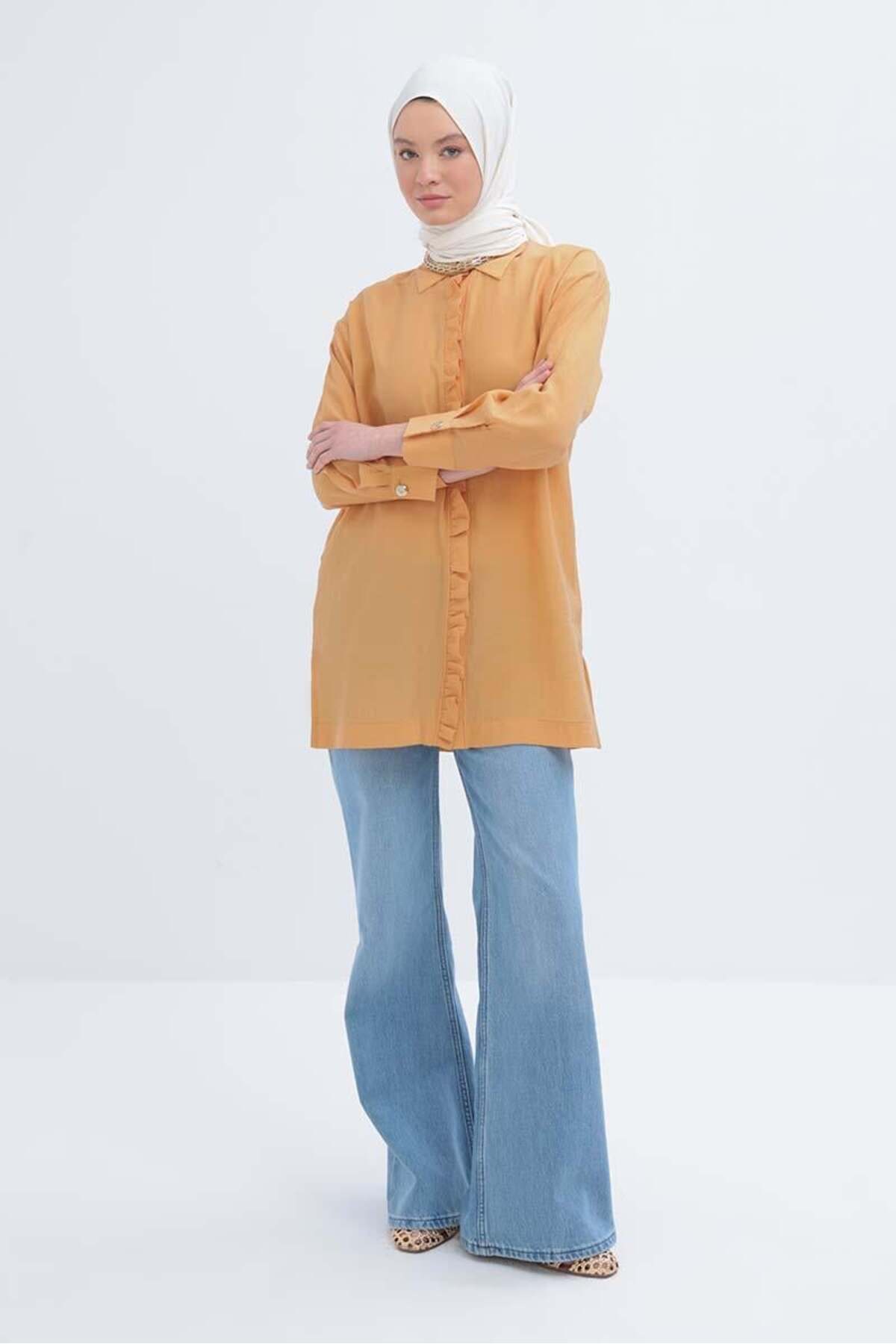 Yellow-Frilly Slit Shirt