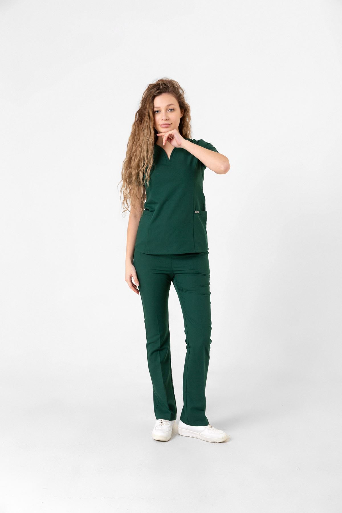 Onur Forma Scrubs Drop Collar Kadın Takım - Zümrüt Yeşili