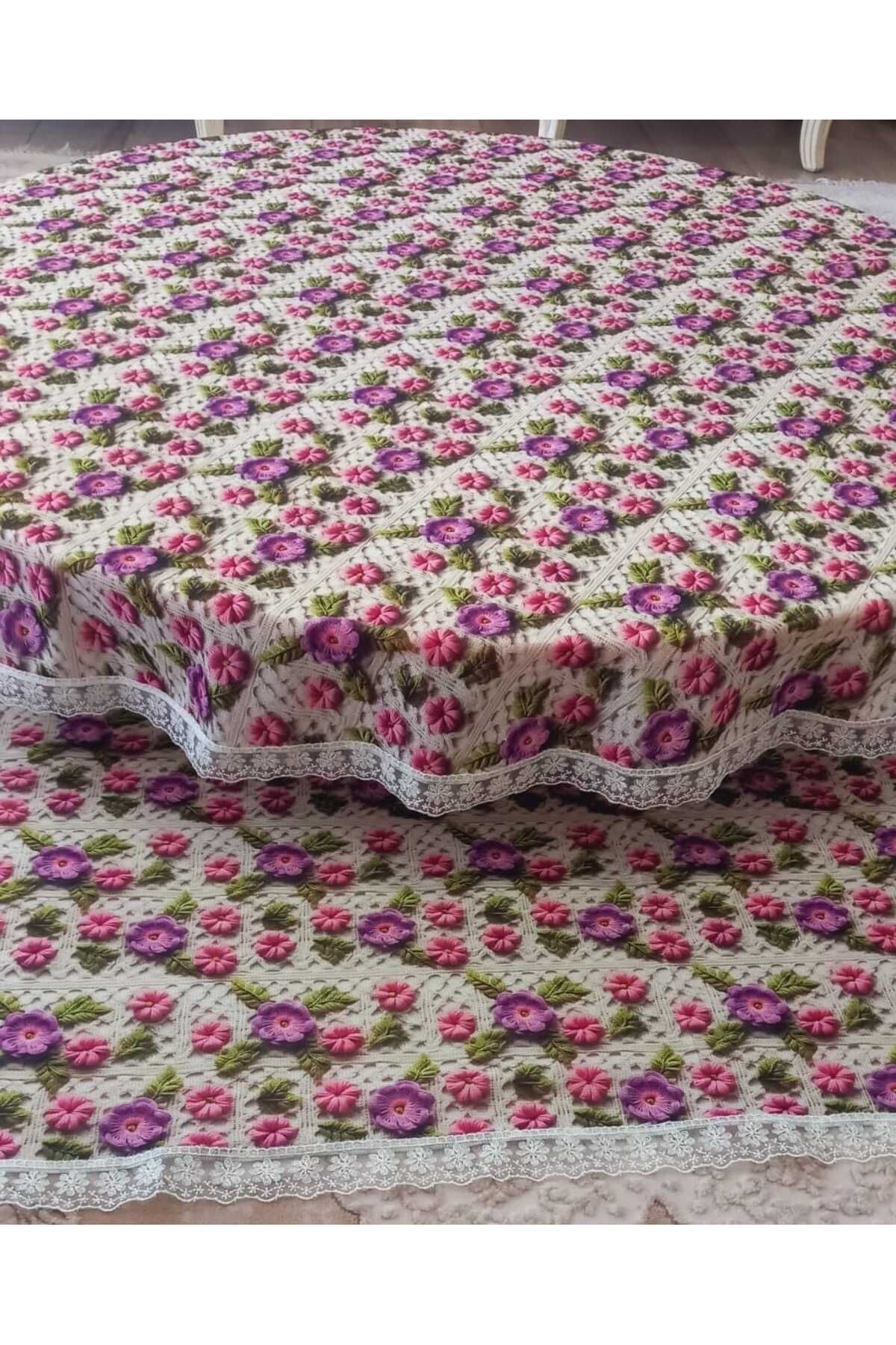 Desta Çeyiz 200x200 cm DİJİTAL Güpürlü Sofra Bezi Takımı Şık ve Dayanıklı Masa Örtüsü