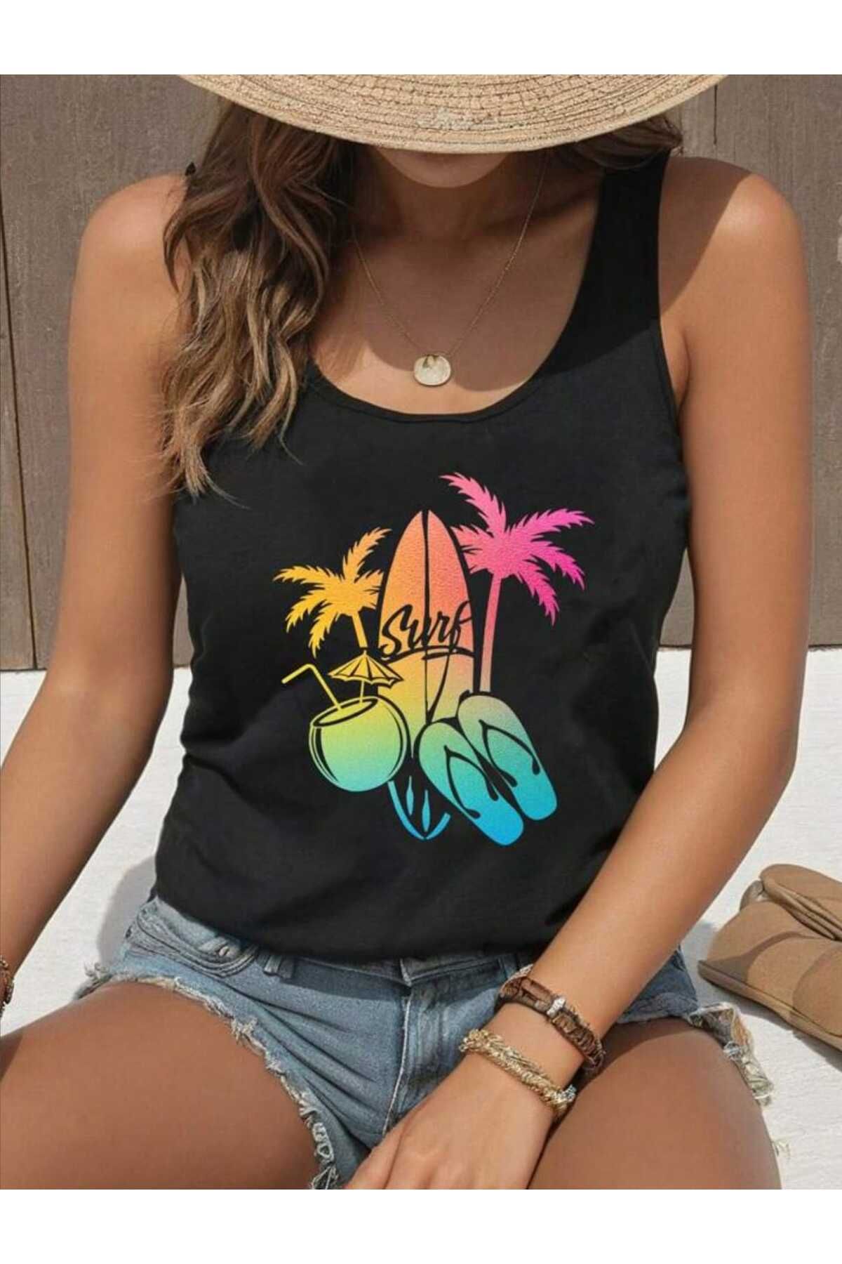 FAVORİST Omuzu Açık MİX Kadın Pamuklu Kolsuz Yazlık T-shirt Atlet