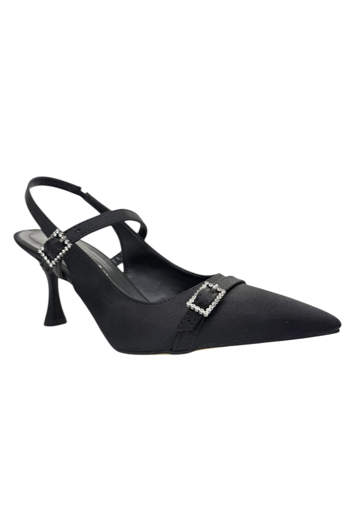 Shoes Taş Tokalı Saten İnce Topuk Ayakkabı