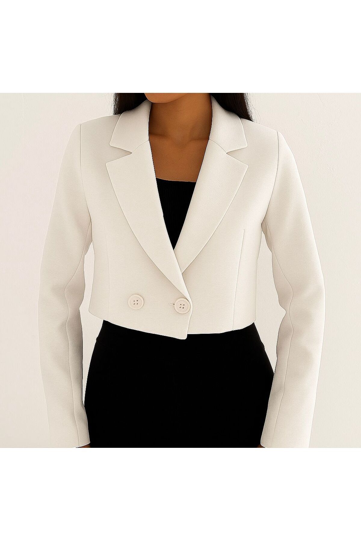 G&G WARDROBE MEVSIMLIK INCE CROP BLAZER PAMUK KARIŞIMLI
