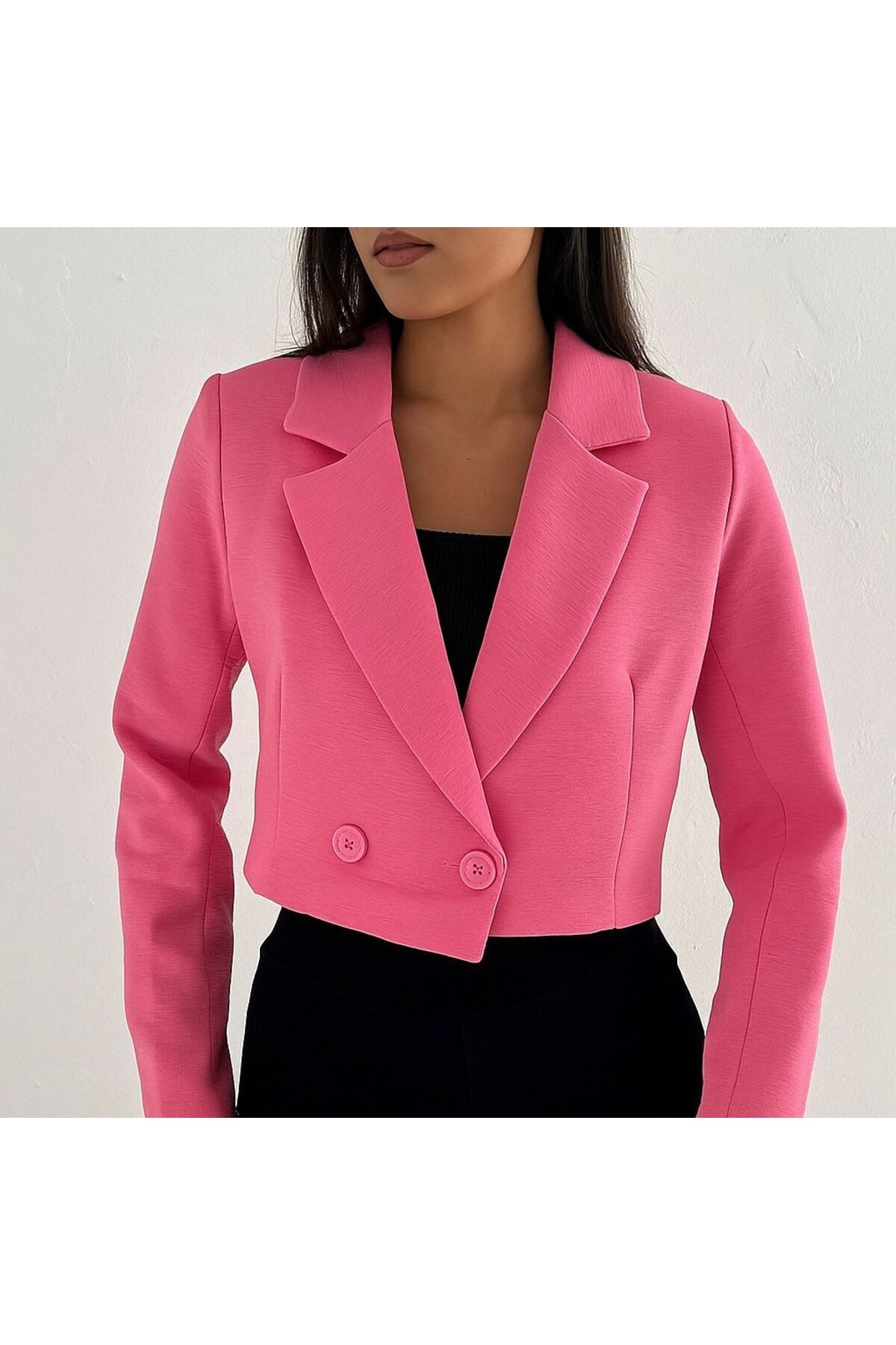 G&G WARDROBE MEVSIMLIK INCE CROP BLAZER PAMUK KARIŞIMLI