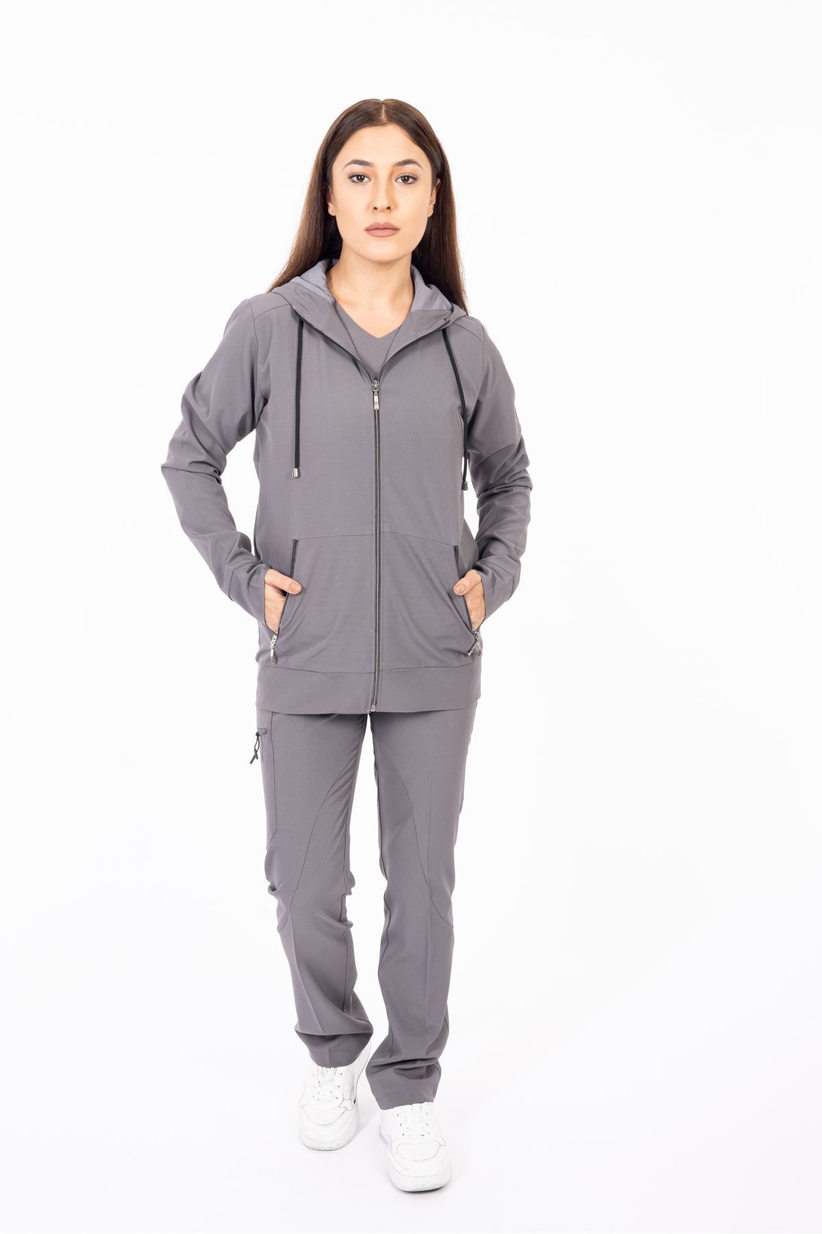 Onur Forma Scrubs Hood Comfort Kadın Kapüşonlu Takım - Antrasit Gri