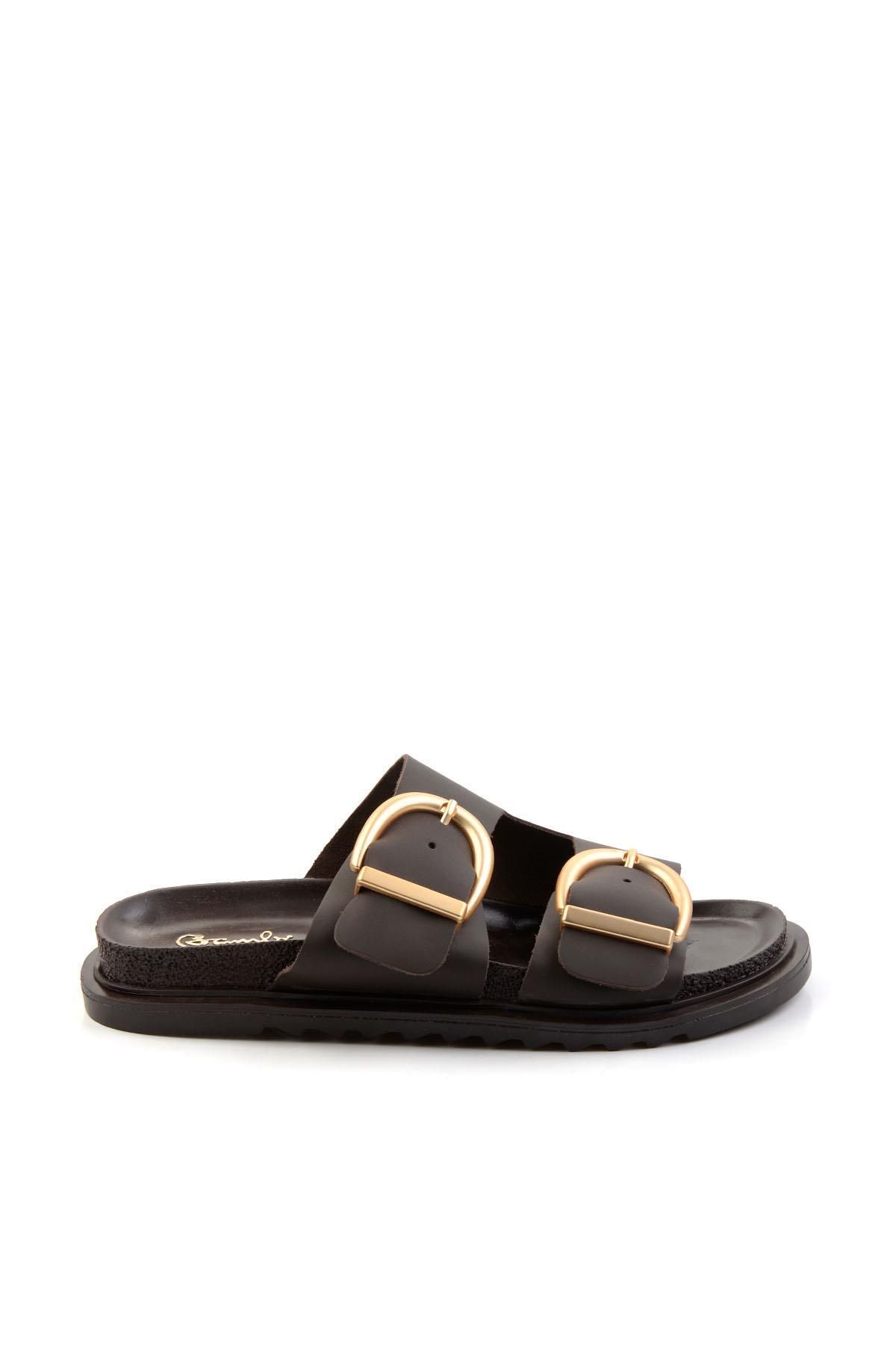 Bambi Kahve Leather Kadın Terlik K04666013903