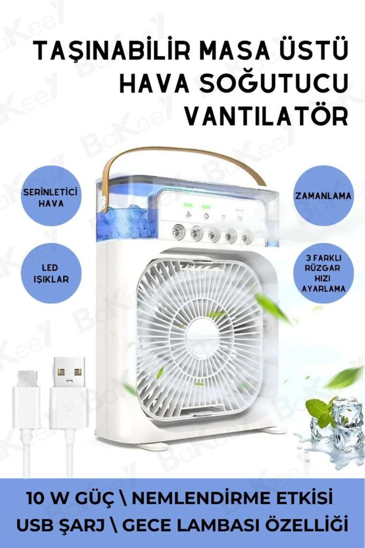 Watton Masa Üstü Taşınabilir Buzlu Buharlı Fan Soğutucu Vantilatör Işıklı Serinletici Fan Mini Vantilatör