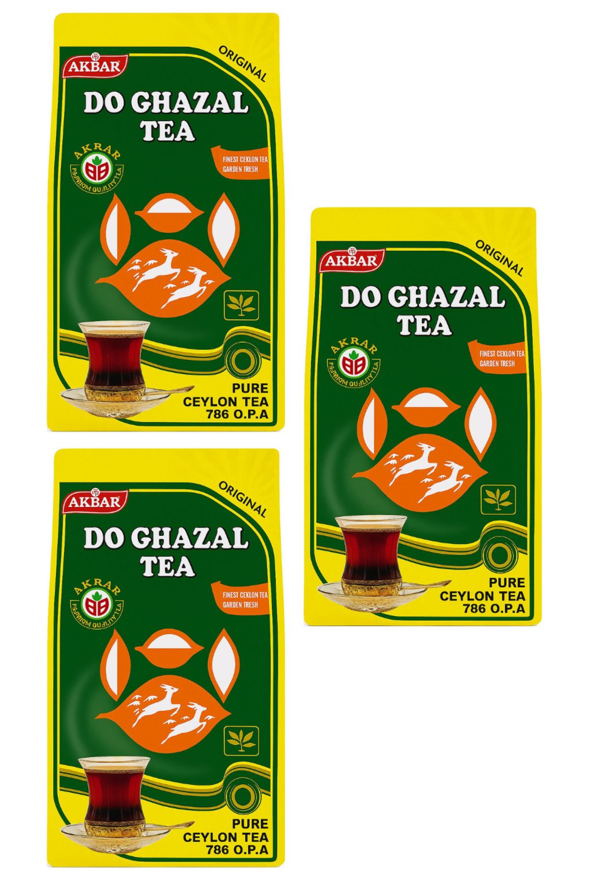 Do Ghazal Tea 400 gr x 3 Adet | Akbar Premium Seylan Çayı | %100 Pure Ceylon Siyah Çay