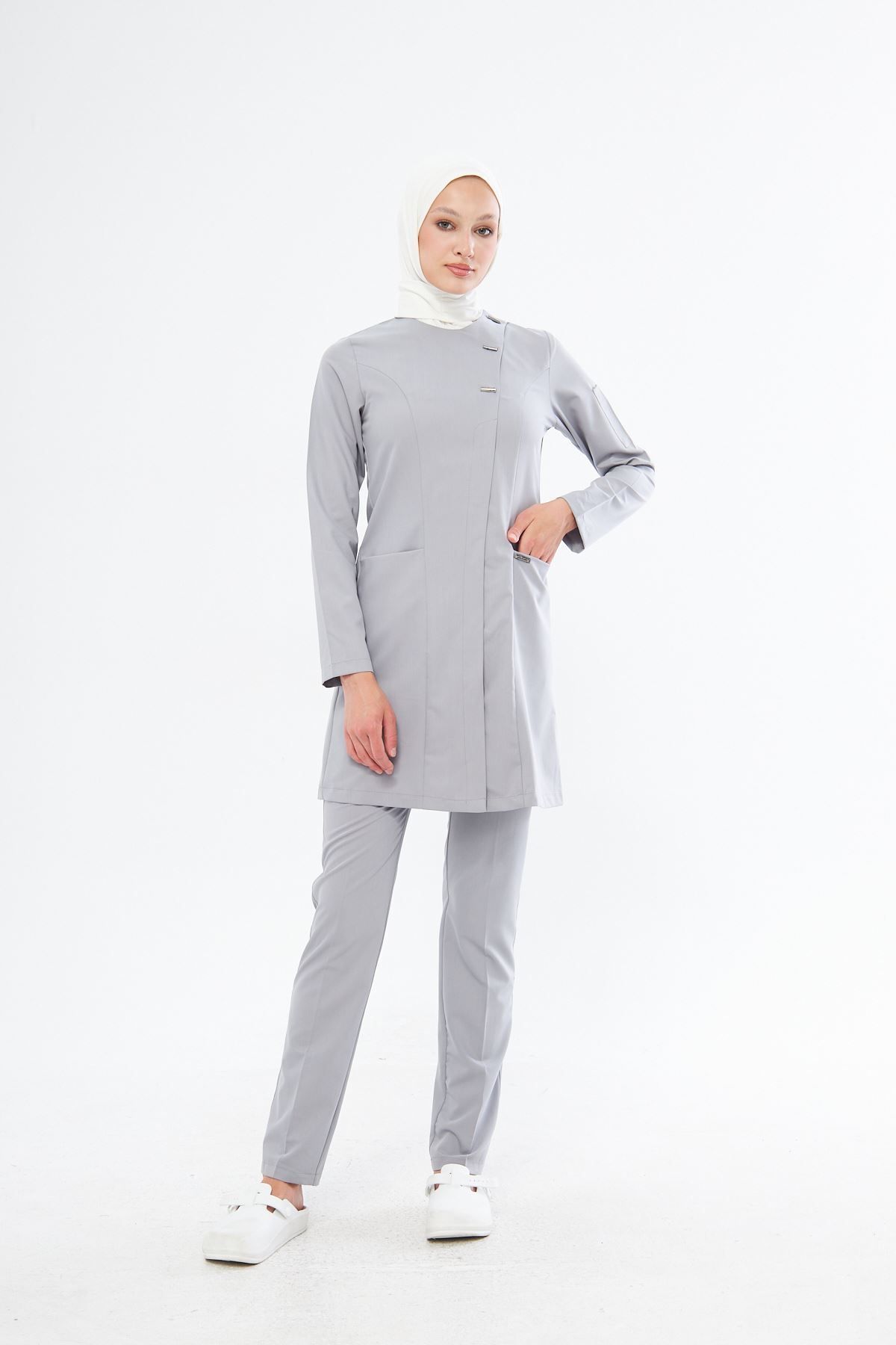 Onur Forma Scrubs Elegance Kadın Tesettür Takım - Açık Gri