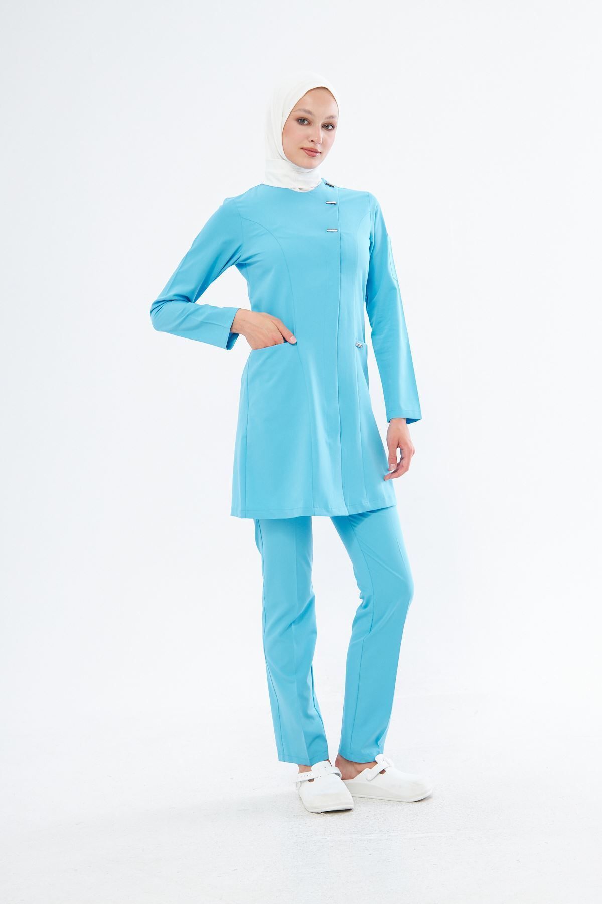 Onur Forma Scrubs Elegance Kadın Tesettür Takım - Turkuaz Mavi