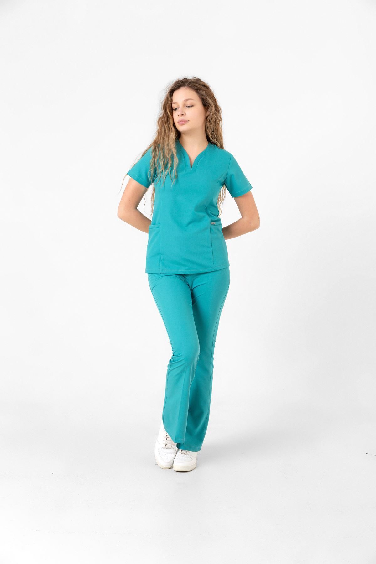 Onur Forma Scrubs Drop Collar Kadın Takım - Turkuaz Yeşili