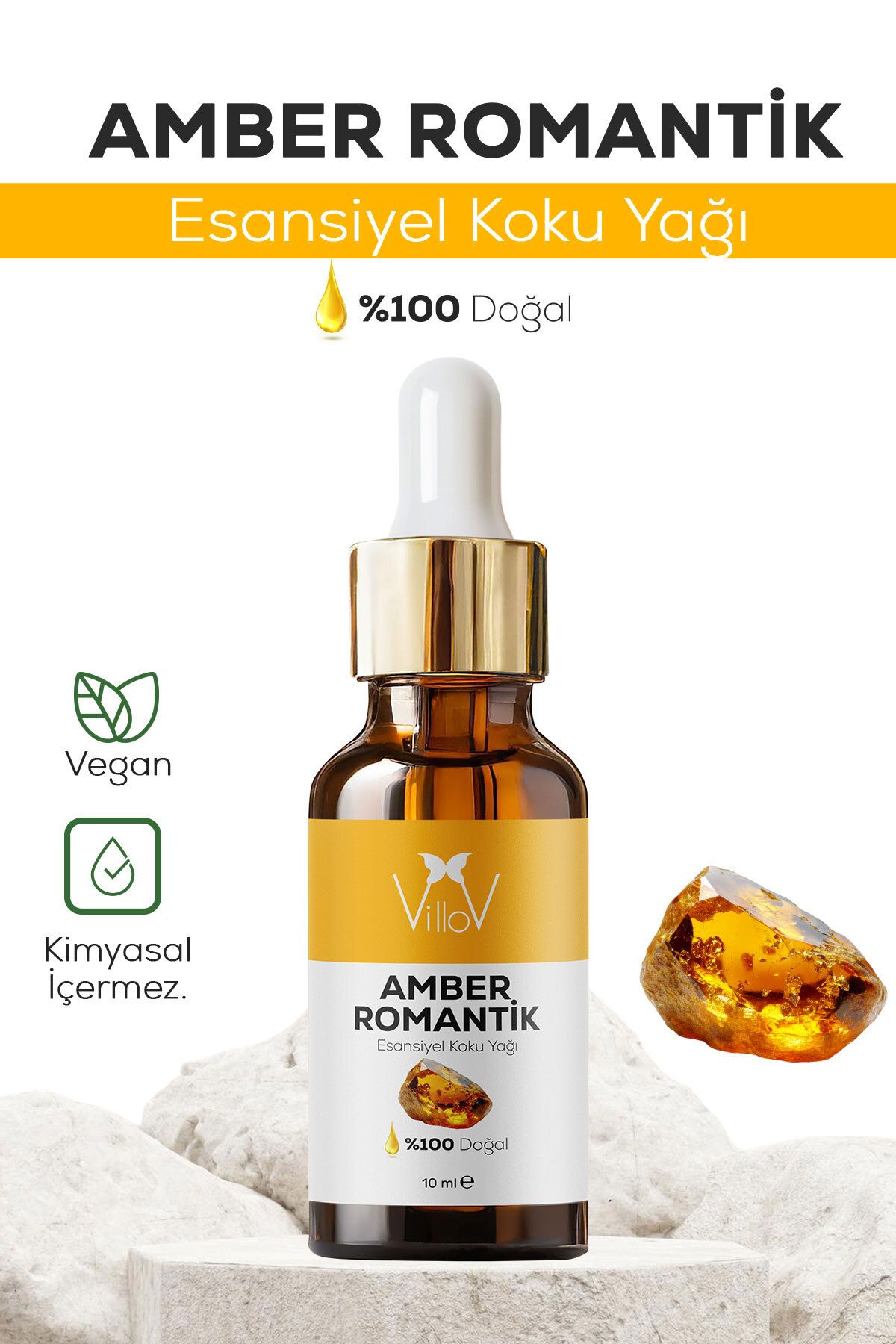Villov Amber Esansiyel Uçucu Koku Yağı Difüzör Esansı Buhurdanlık Yağı Aromaterapi Esansı Yağı 10ml