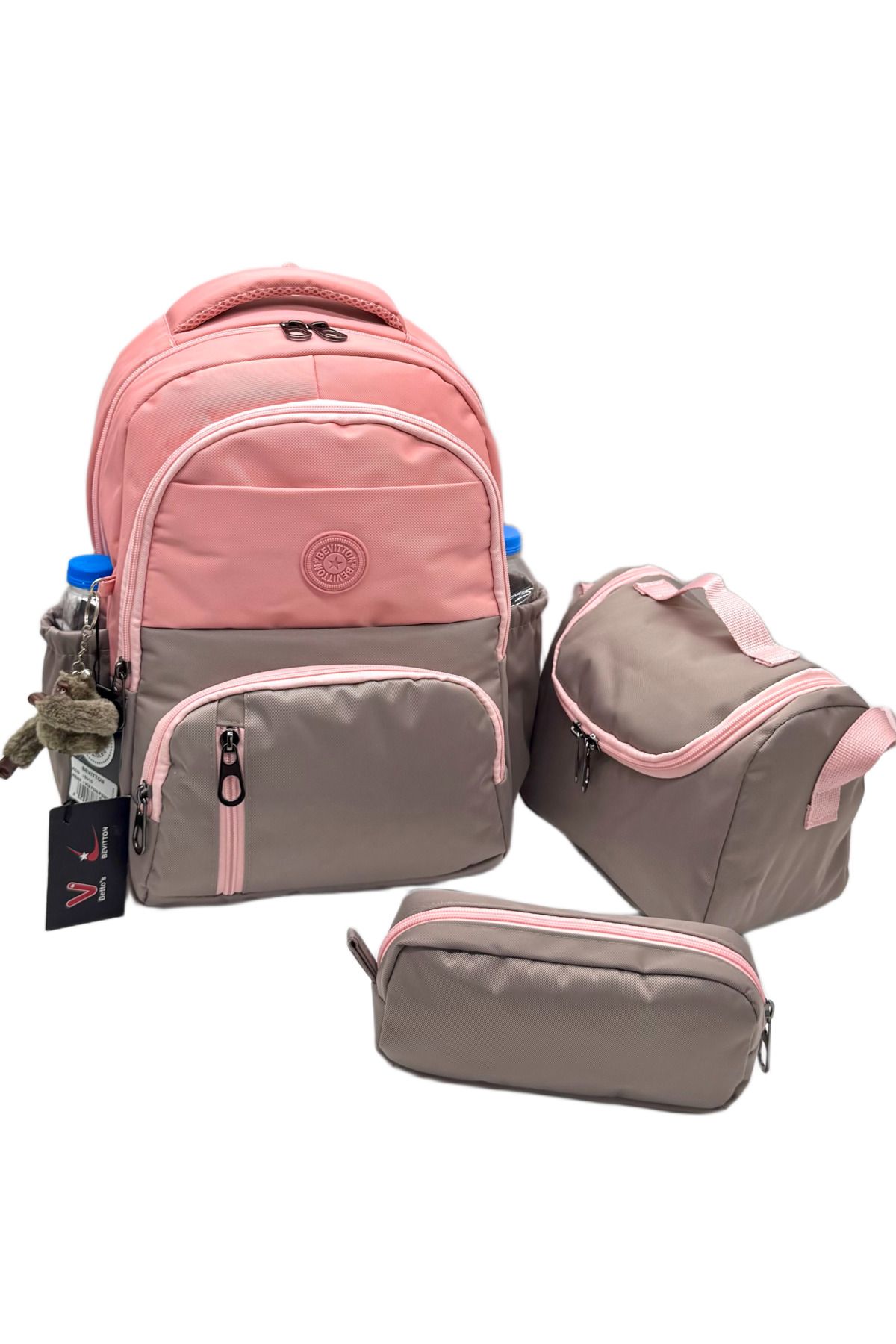 betto's İlk Okul Çantası Unisex 3'lü Set Çocuk İlkokul Çantası BTS-8010 Pudra-Vizon