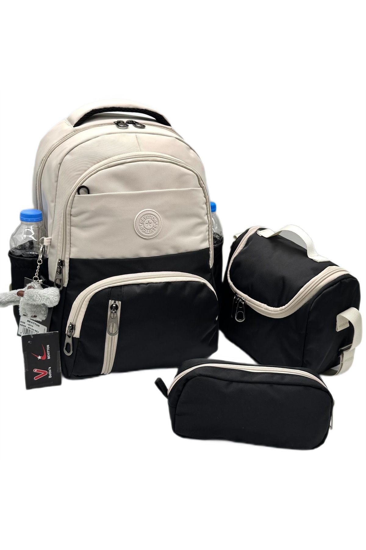 betto's İlk Okul Çantası Unisex 3'lü Set Çocuk İlkokul Çantası BTS-8010 Bej-Siyah