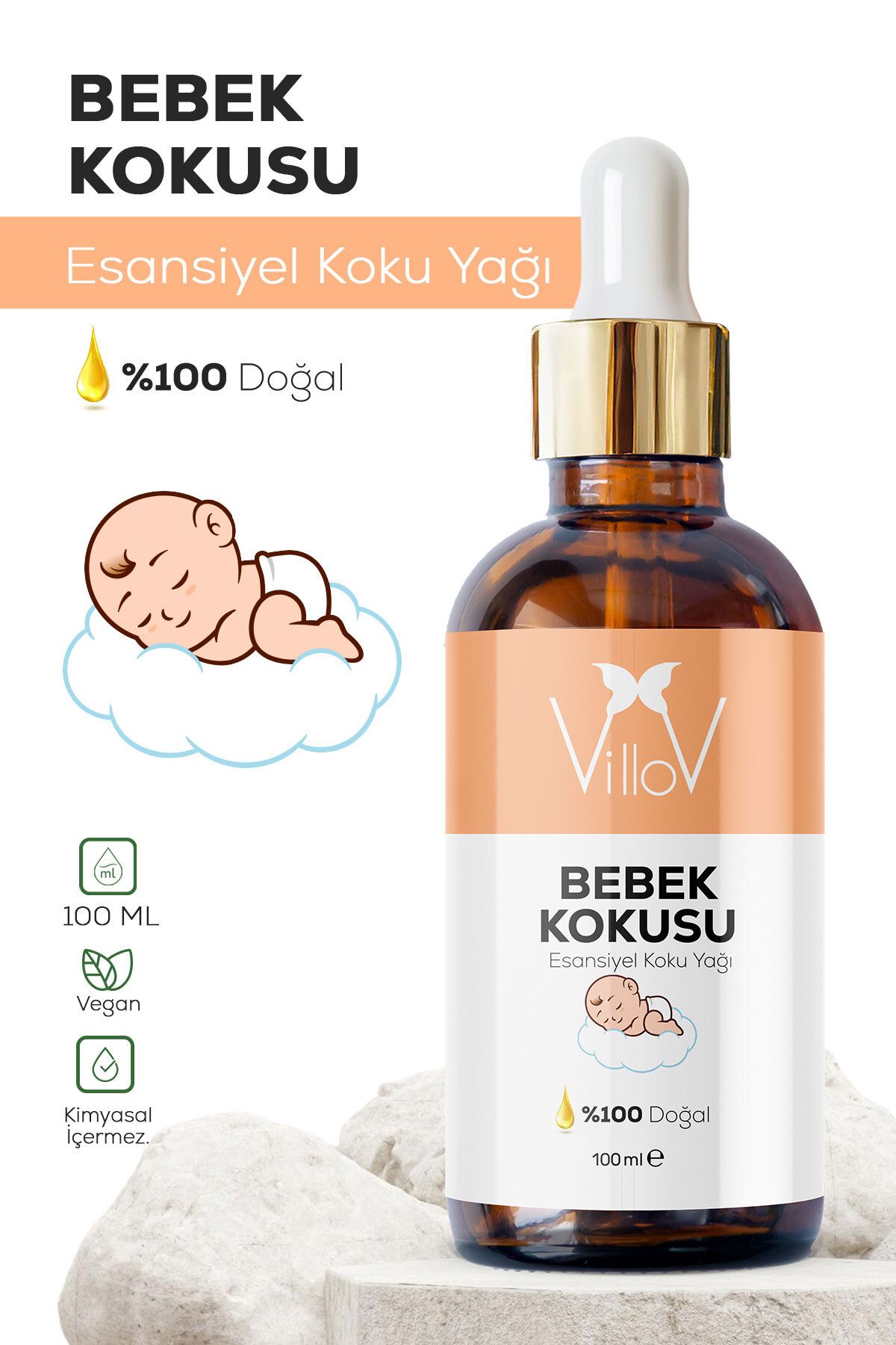 Villov Bebek Kokusu Esansiyel Uçucu Koku Yağı Difüzör Esansı Buhurdanlık Yağı Aromaterapi Esansı Yağı 100ml