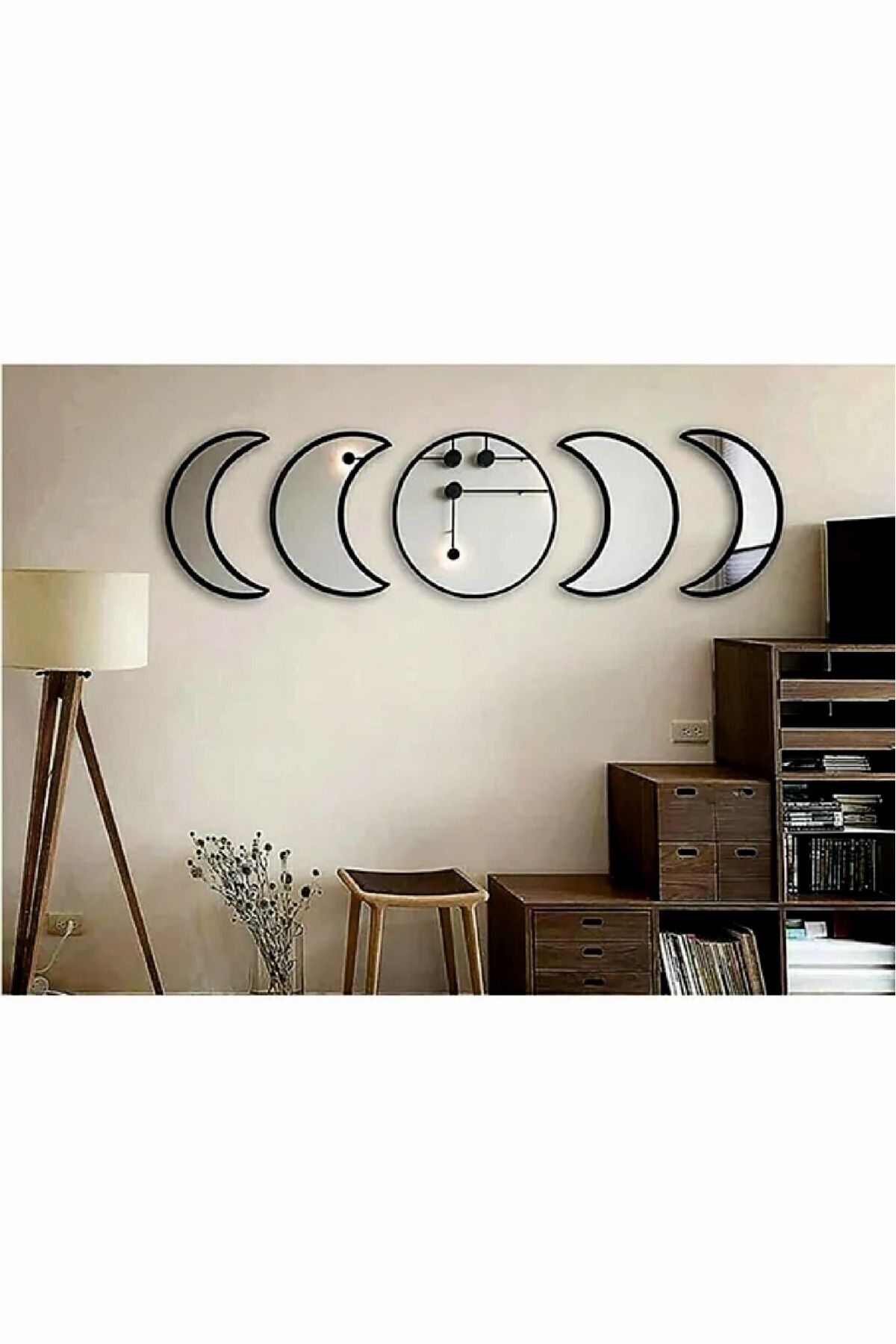 HARPİES Ay Evresi| Duvar Ayna Seti 5 Parçalı | Mdf Ve Pleksi Ayna | 45*20 CM| TB2031