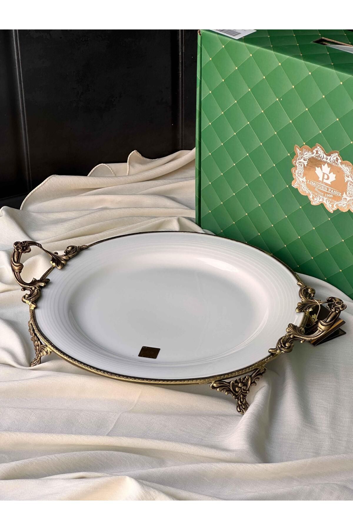 ROSSEV Antique White Kulplu Yuvarlak Tabak 31Cm