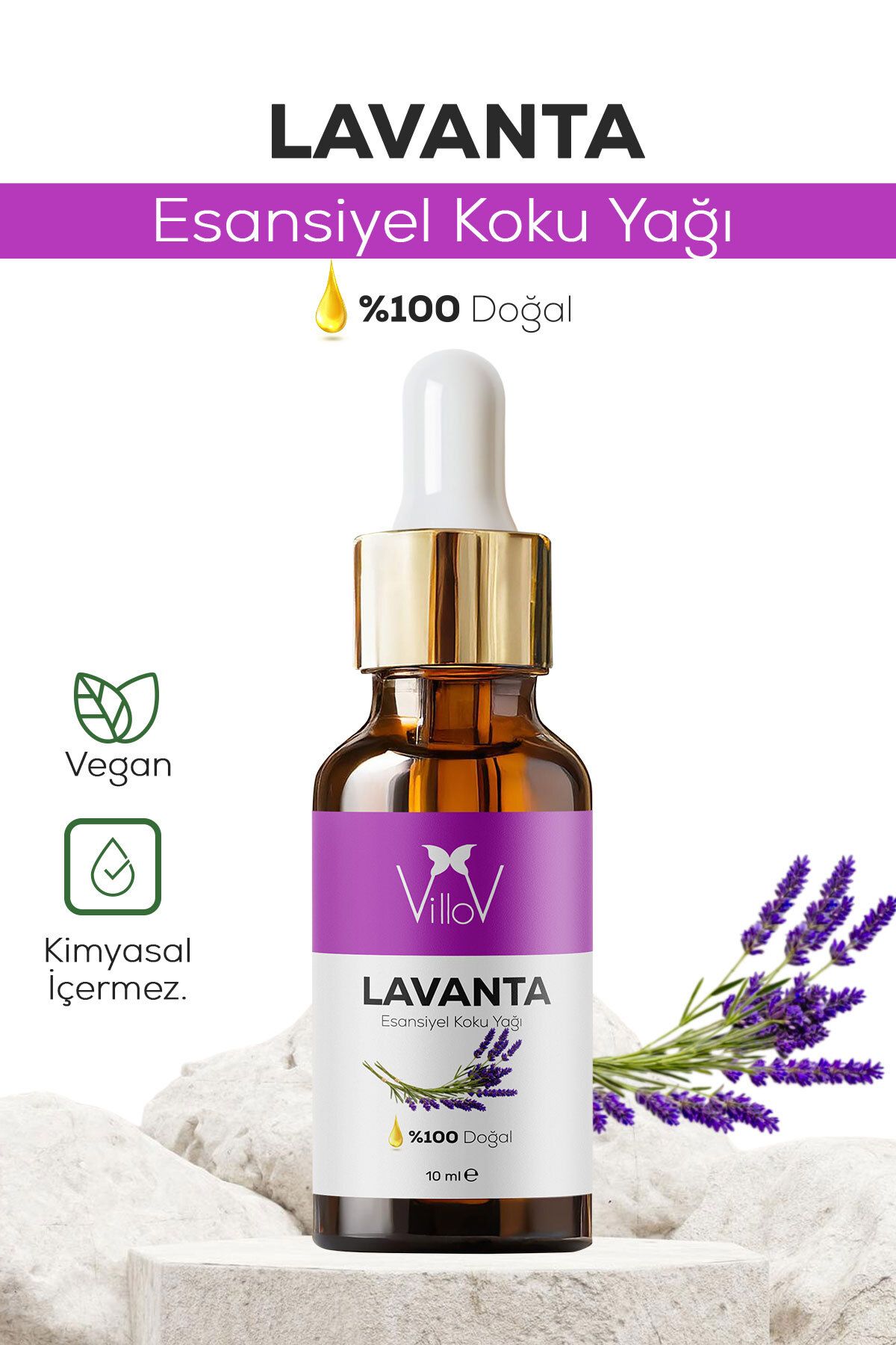 Villov Lavanta Esansiyel Uçucu Koku Yağı Difüzör Esansı Buhurdanlık Yağı Aromaterapi Esansı Yağı 10ml