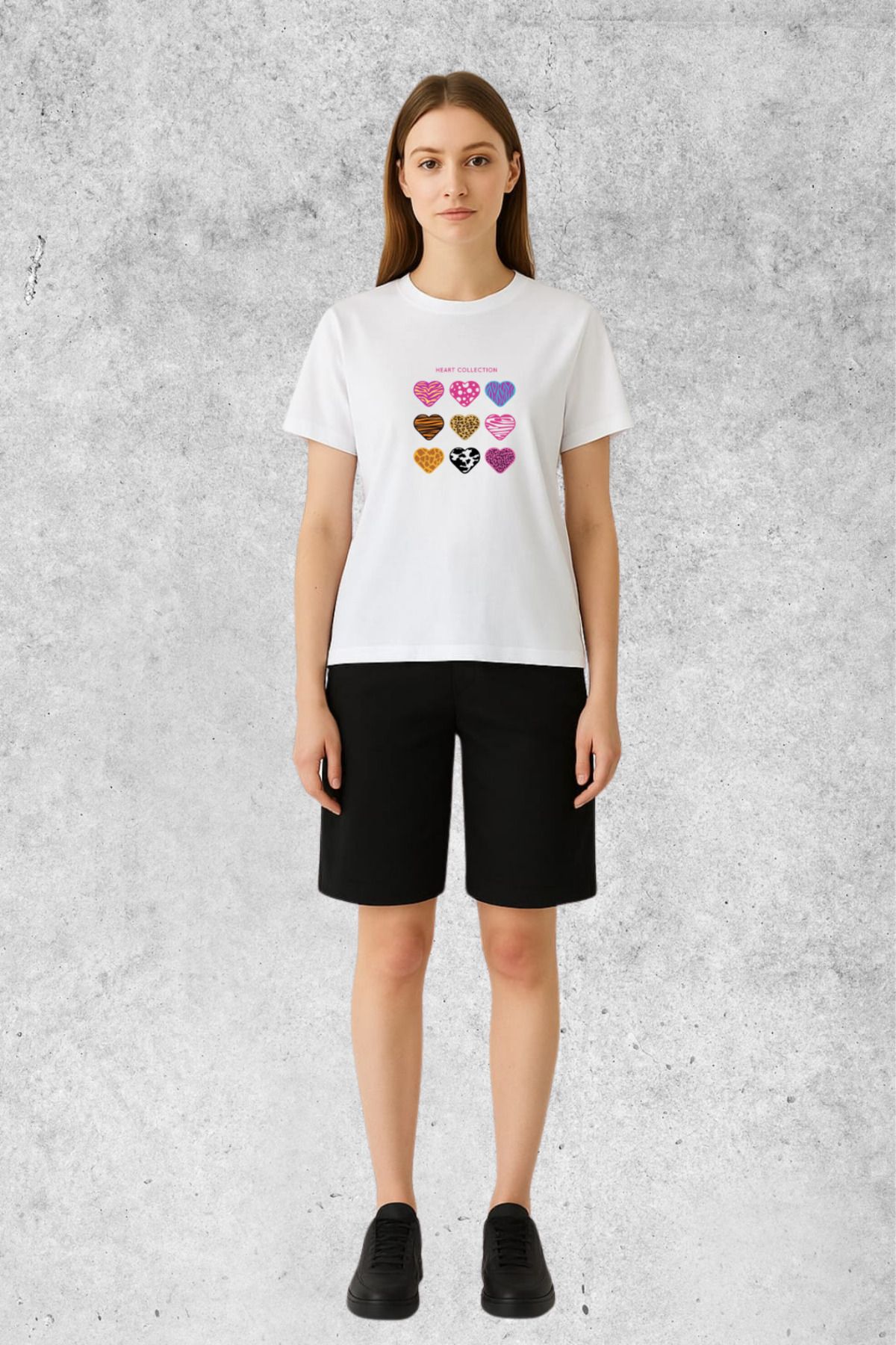 MOLICO Basic unisex sıfır yaka kısa kollu 9 RENK KALP baskılı tshirt