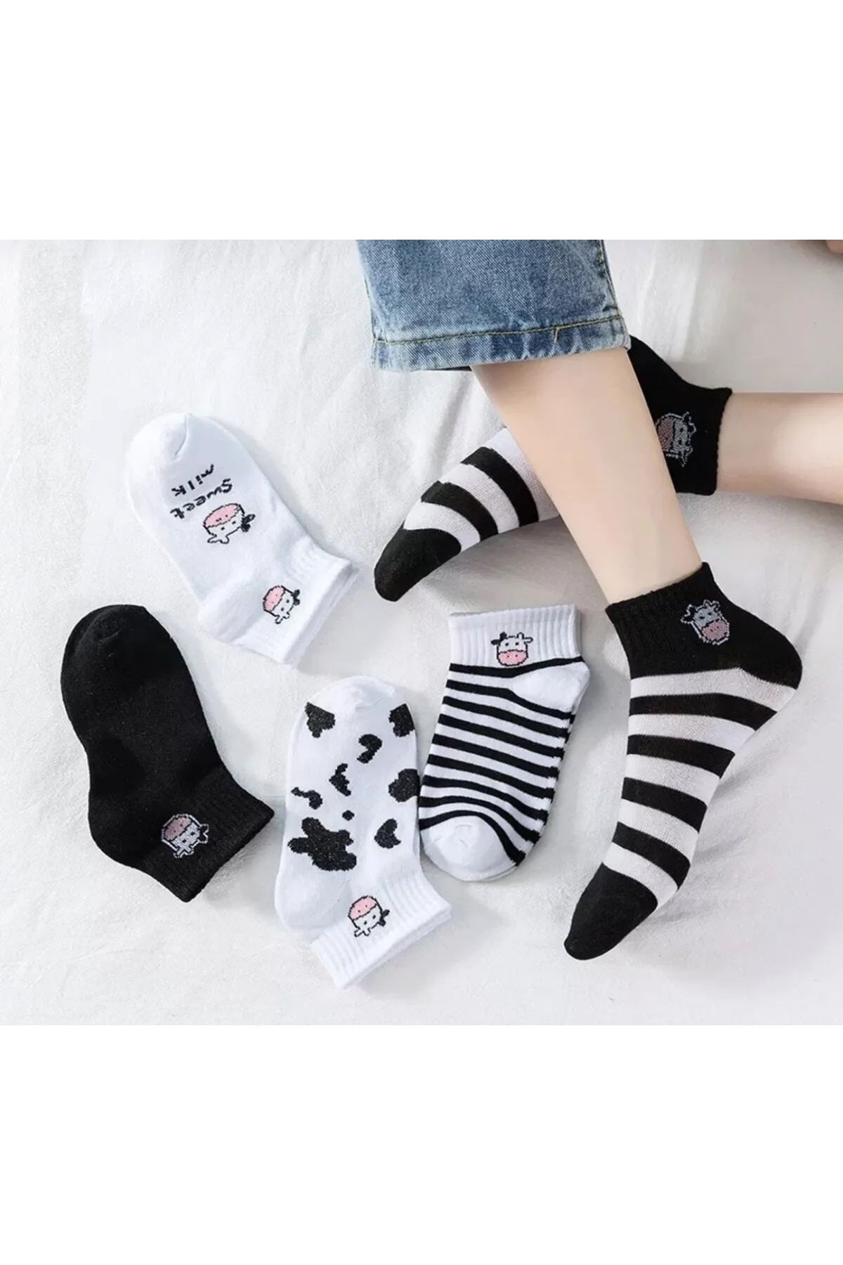 Prism Fashion 5'li Unisex Inek Desenli Pamuklu Bilek Çorap