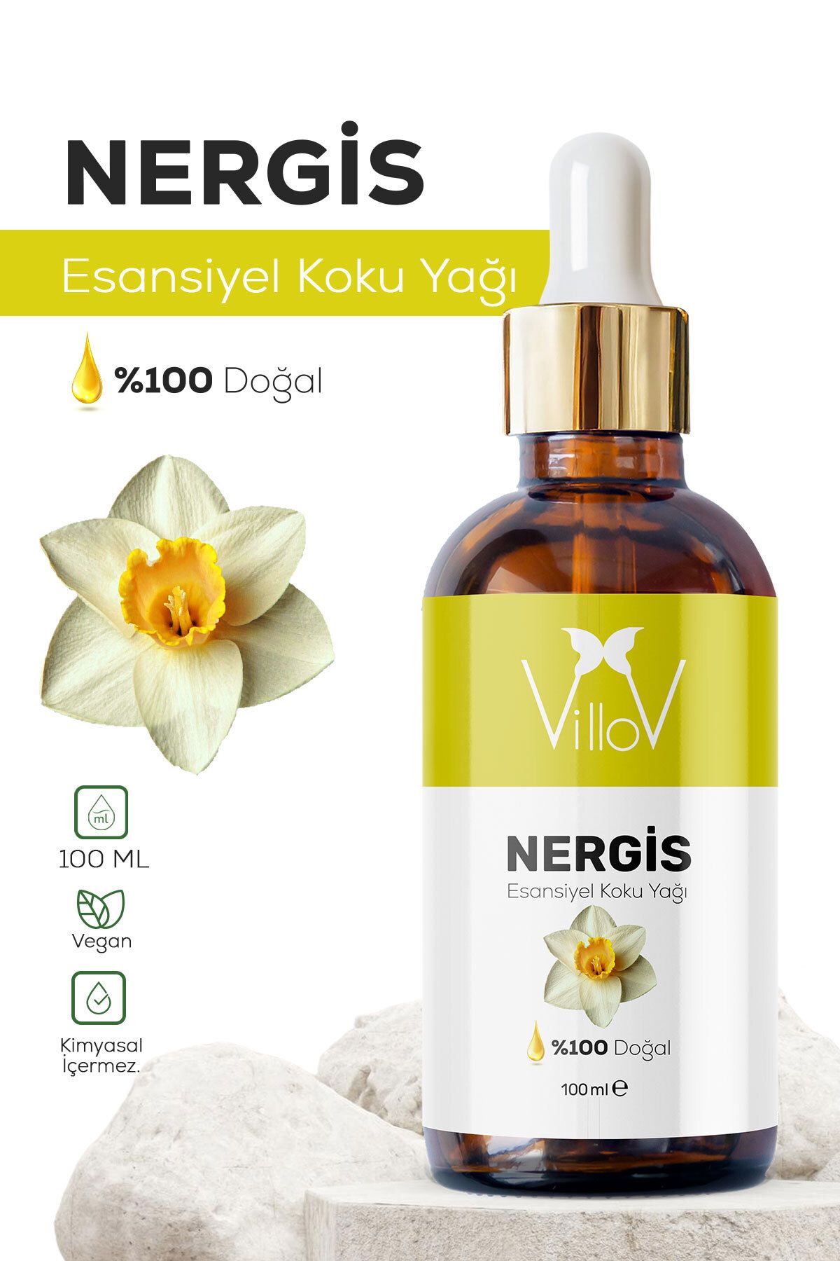 Villov Nergis Esansiyel Uçucu Koku Yağı Difüzör Esansı Buhurdanlık Yağı Aromaterapi Esansı Yağı 100ml
