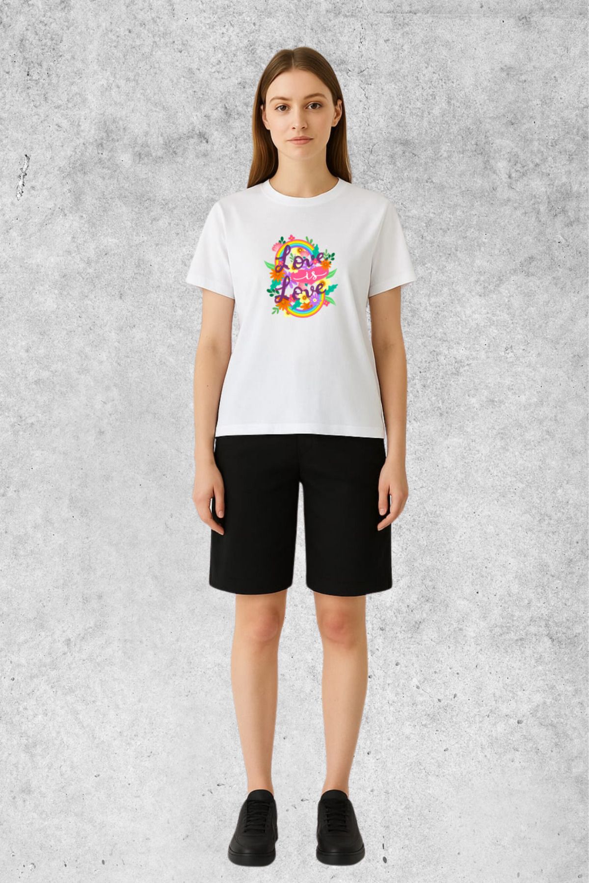 MOLICO Basic unisex sıfır yaka kısa kollu GÖKKUŞAĞI LOVE baskılı tshirt