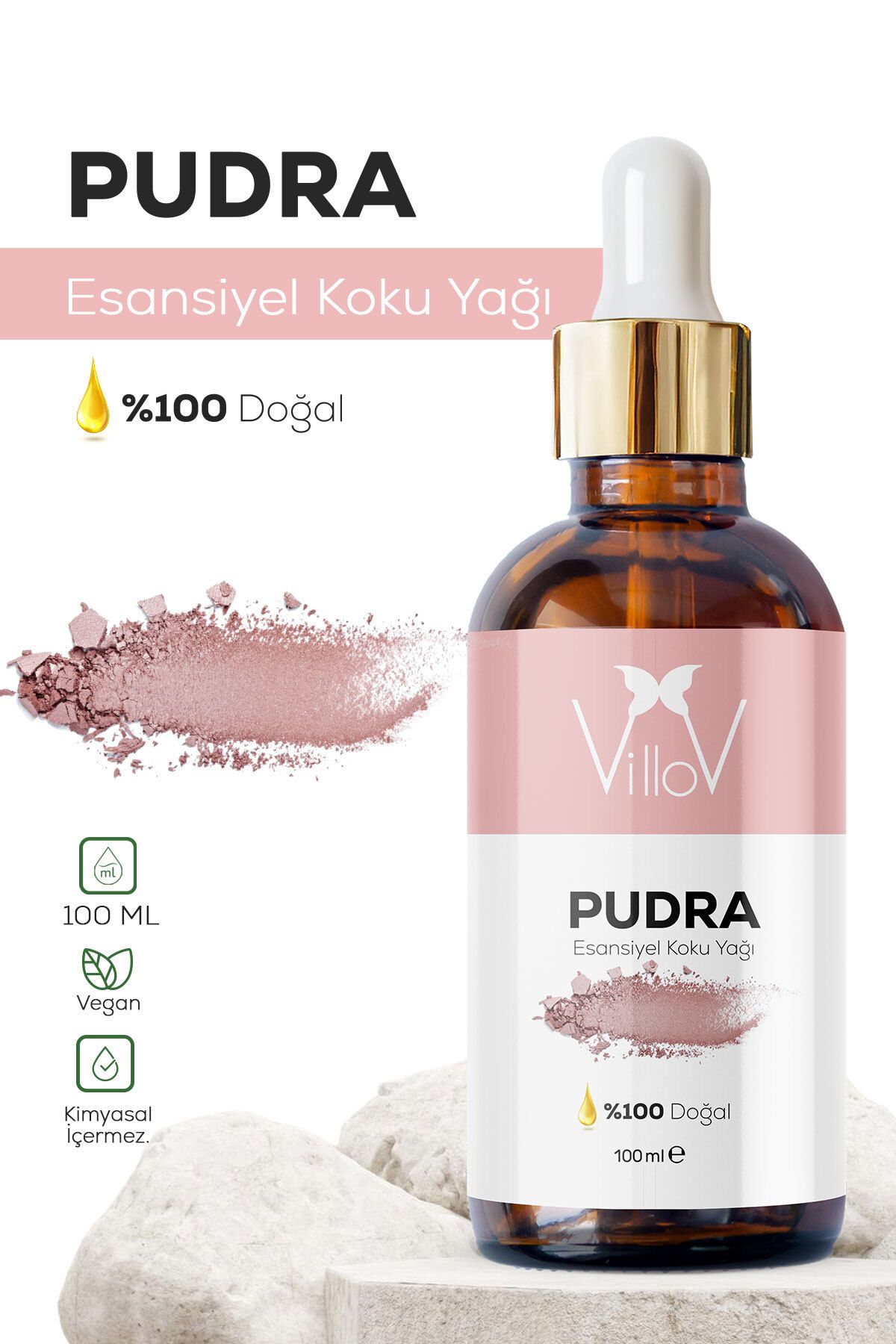 Villov Pudra Esansiyel Uçucu Koku Yağı Difüzör Esansı Buhurdanlık Yağı Aromaterapi Esansı Yağı 100ml