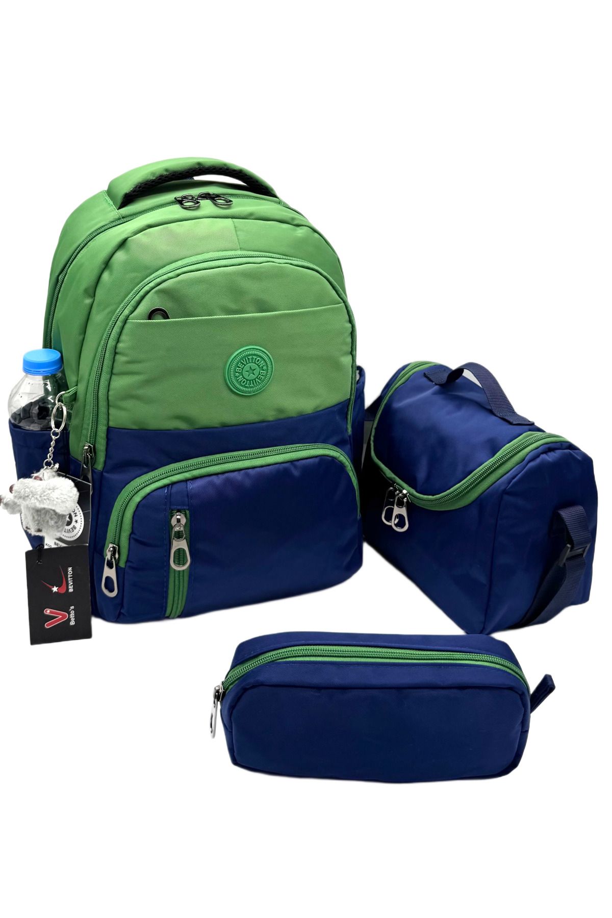 betto's İlk Okul Çantası Unisex 3'lü Set Çocuk İlkokul Çantası BTS-8010 Yeşil-Lacivert
