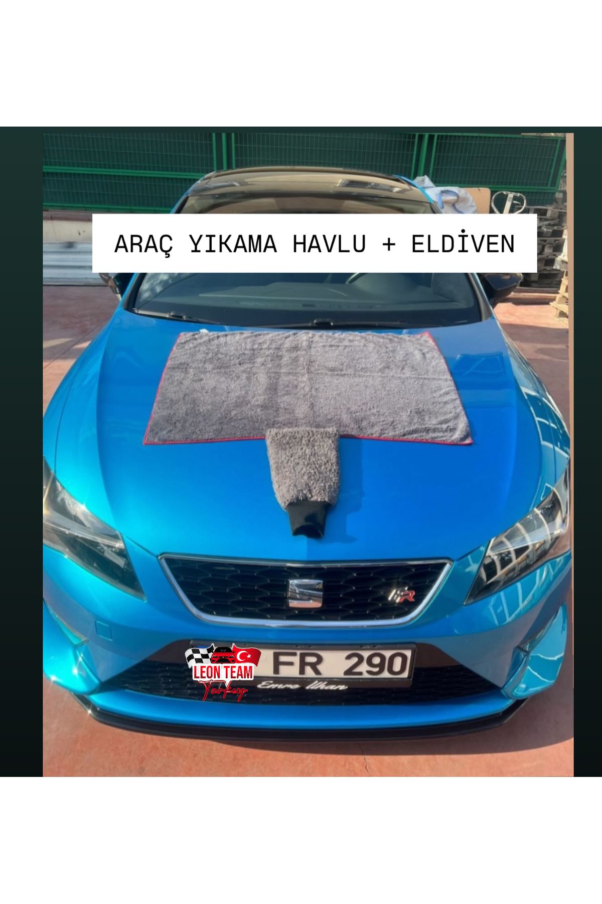 LeonTeamTurkey Araç Yıkama Havlusu 90*60 + Araç Yıkama Eldiveni Premium Kalite