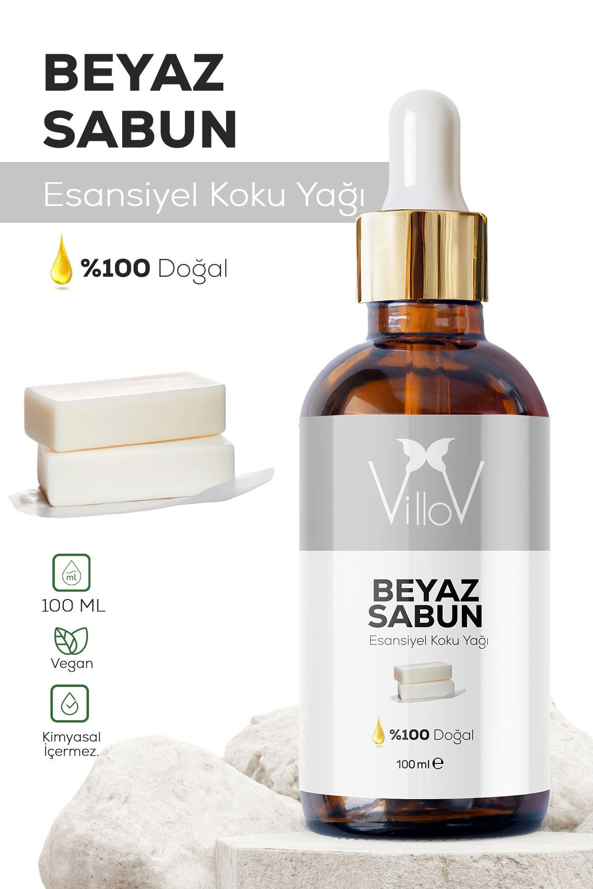 Villov Beyaz Sabun Esansiyel Uçucu Koku Yağı Difüzör Esansı Buhurdanlık Yağı Aromaterapi Esansı Yağı 100ml