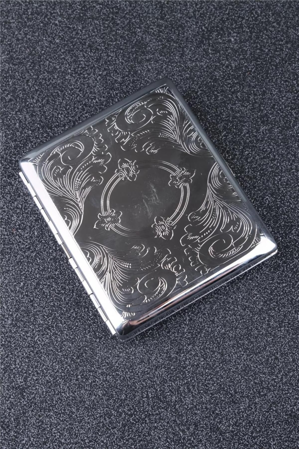 alsepeteavm Kişiye Özel Kare Gümüş İşlemeli Metal Sigara Tabakası