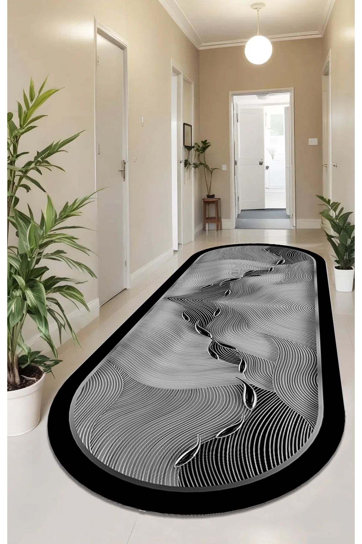 CAPPİO HALI Dijital Baskılı Makinada yıkanabilir Oval Salon Halısı Mutfak Halısı Yolluk Halısı - CP2082-2