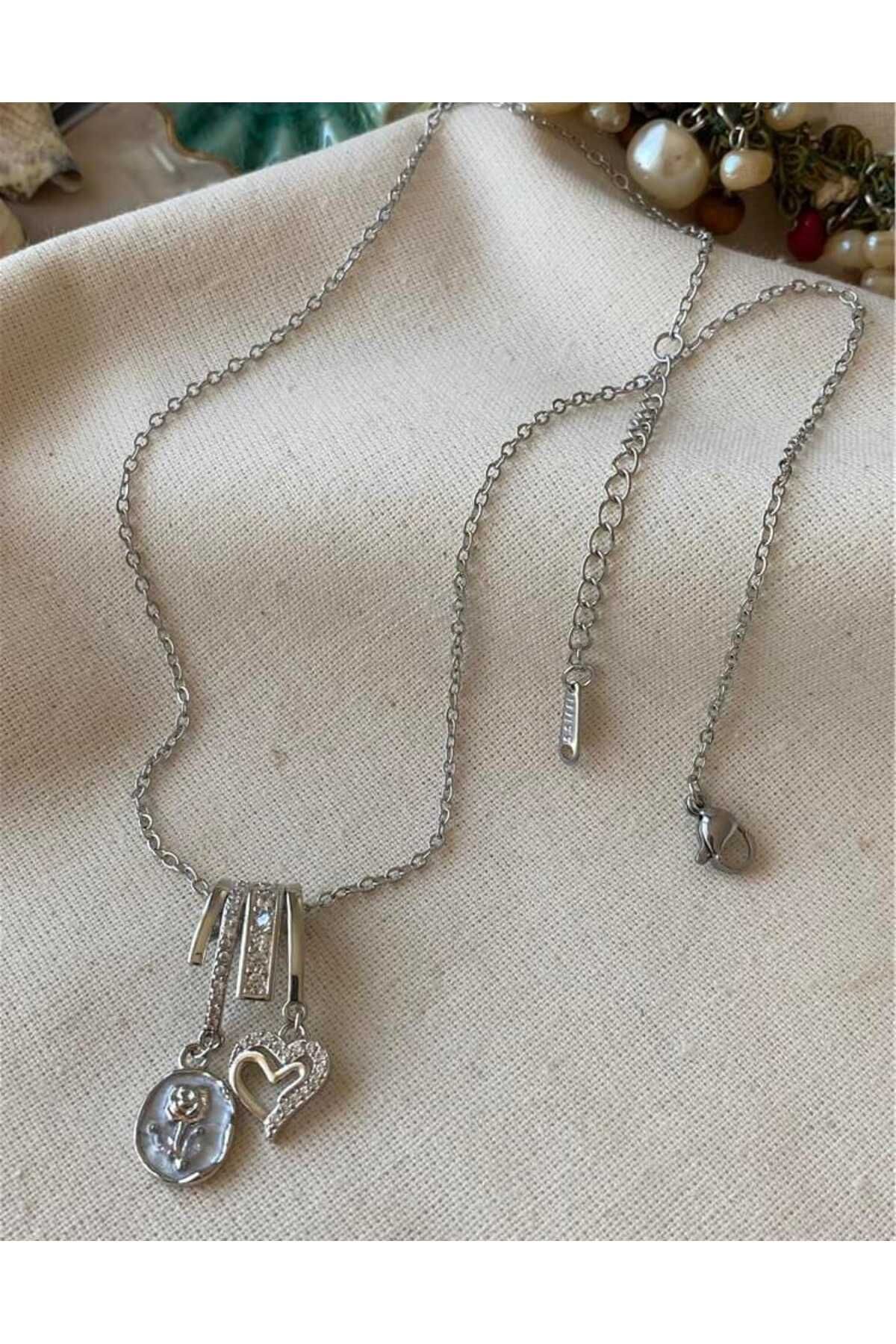 Ladin Atelier Çelik Kalp Detay Charm Kolye