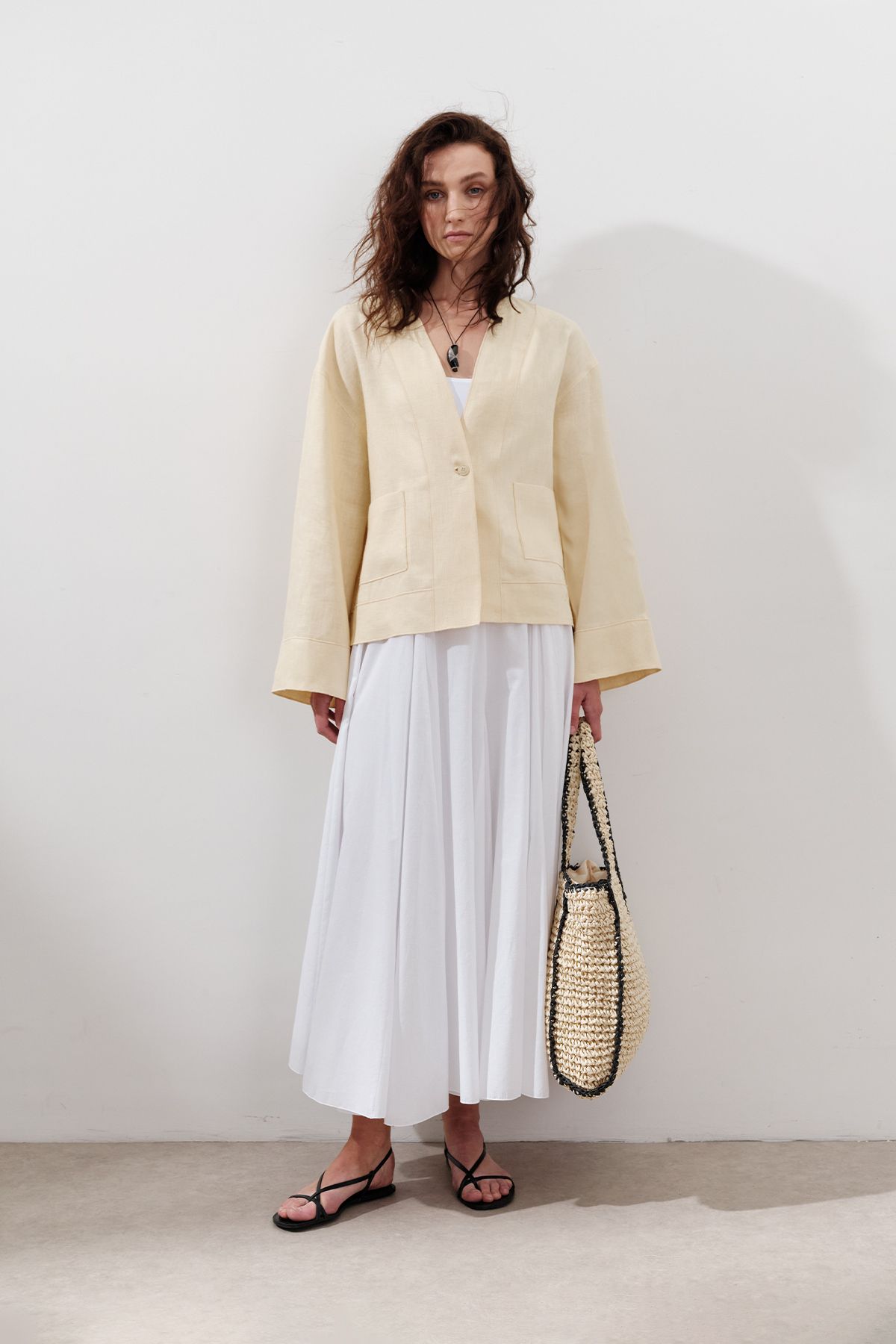 Manuka-Partial Wide Cotton Skirt Ecru 2