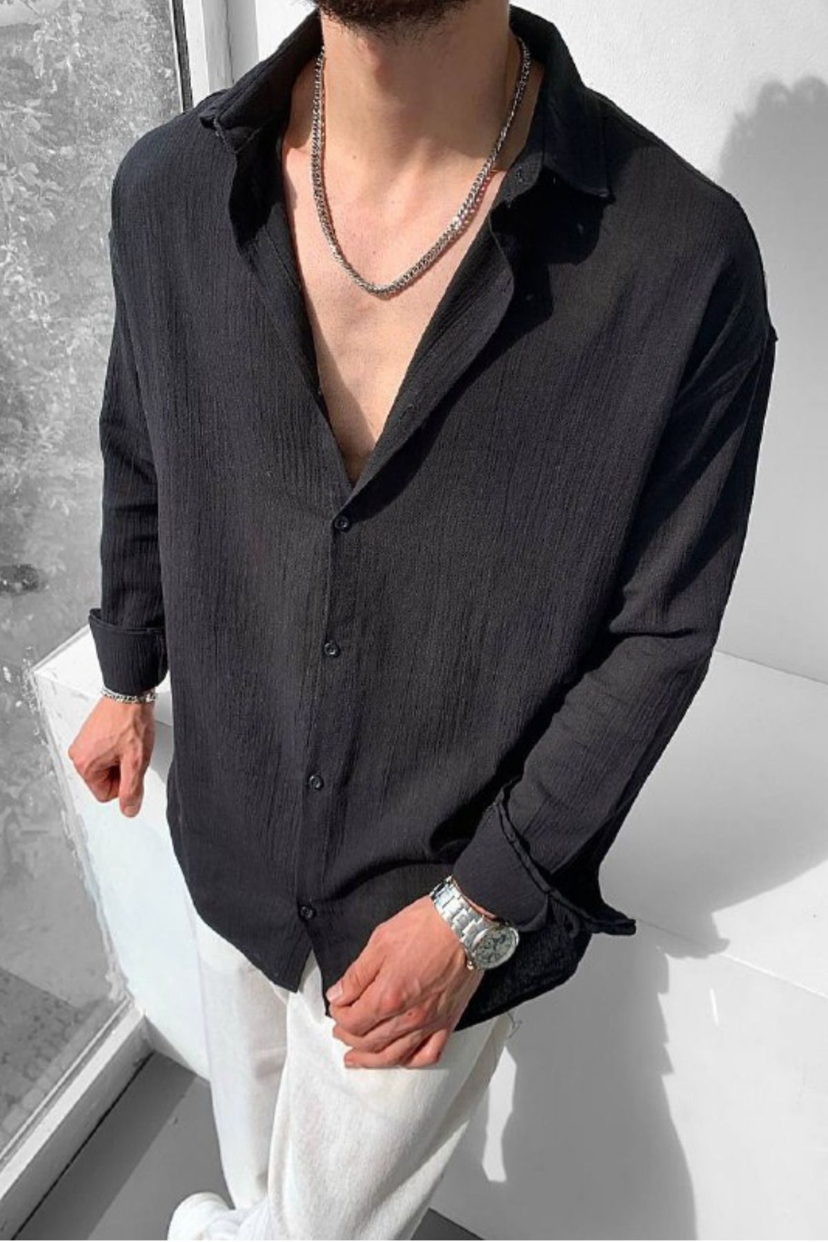 MANLYMODE Muslın Kumaş Oversize Gömlek