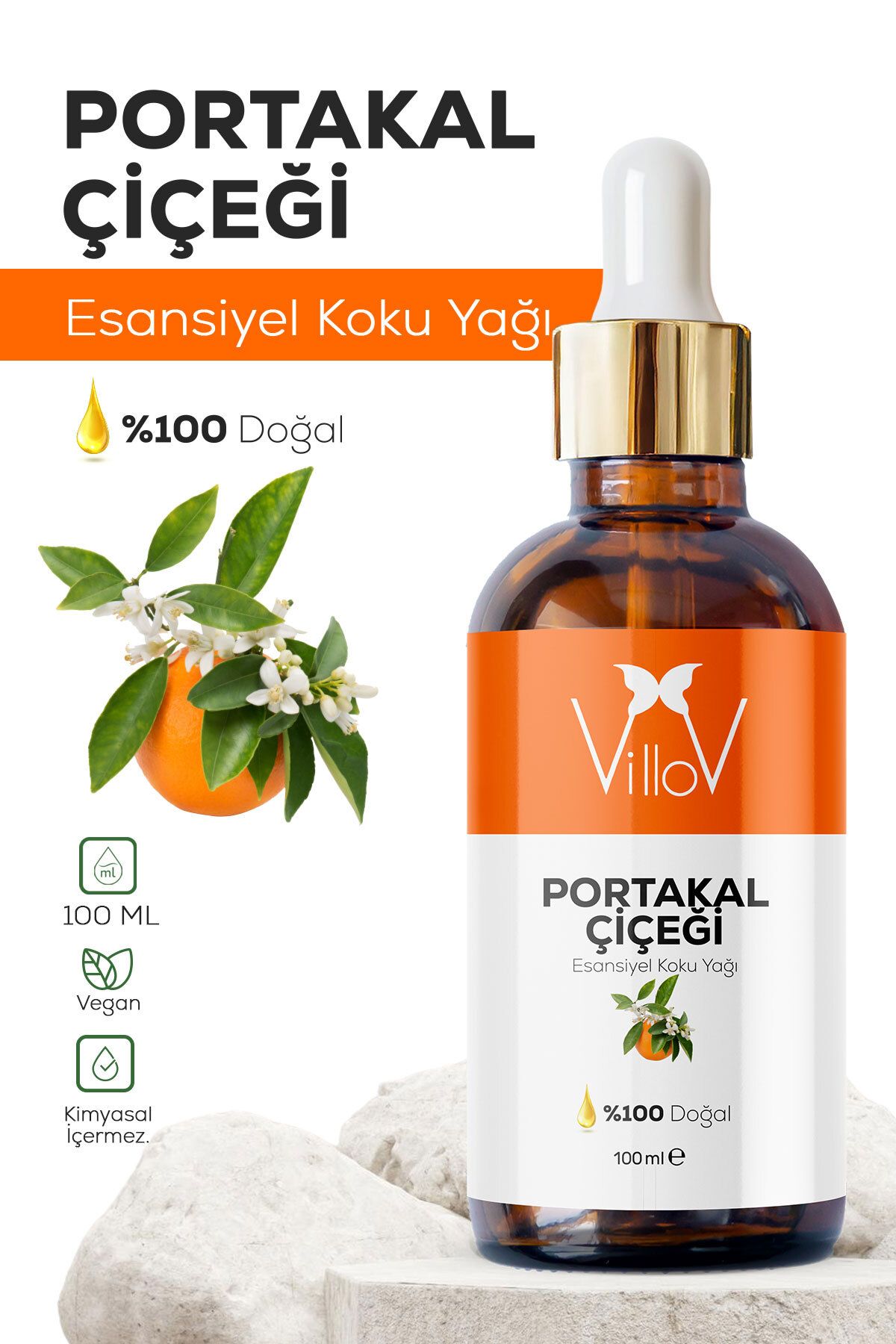 Villov Portakal Çiçeği Esansiyel Uçucu Koku Yağı Difüzör Esans Buhurdanlık Yağı Aromaterapi Esans Yağ 100ml