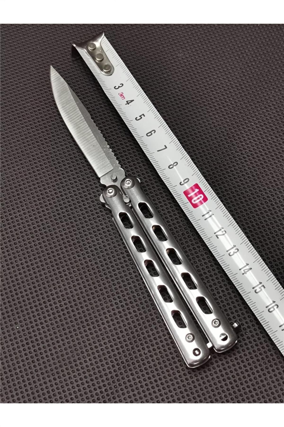 alsepeteavm 17 cm Gümüş Kelebek Sallama Kamp Çakısı