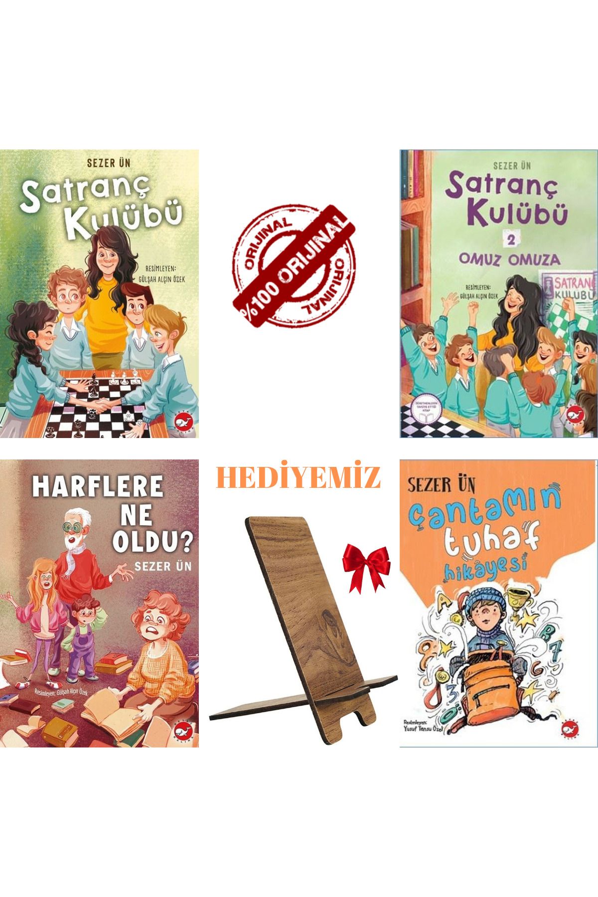 Beyaz Balina Yayınları Satranç Kulübü 1-2 / Çantamın Tuhaf Hikayesi / Harflere Ne Oldu? / 4 kitap / telefon tutucu hediye