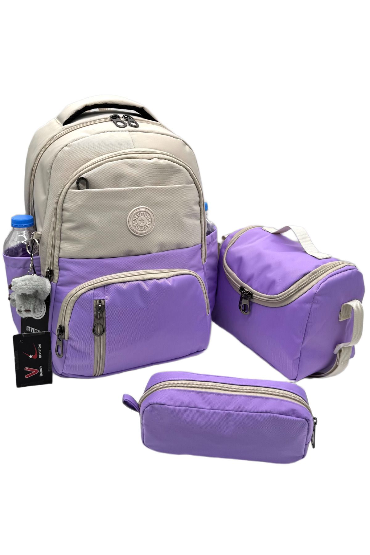 betto's İlk Okul Çantası Unisex 3'lü Set Çocuk İlkokul Çantası BTS-8010 Bej-Lila