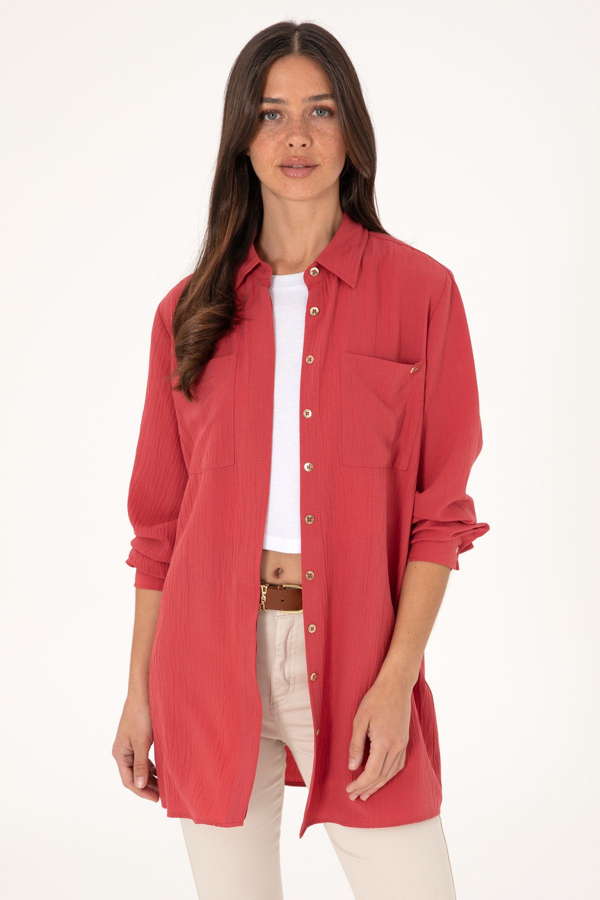 U.S. Polo Assn. Kadın Vişne Uzun Kollu Gömlek 50307672-VR223