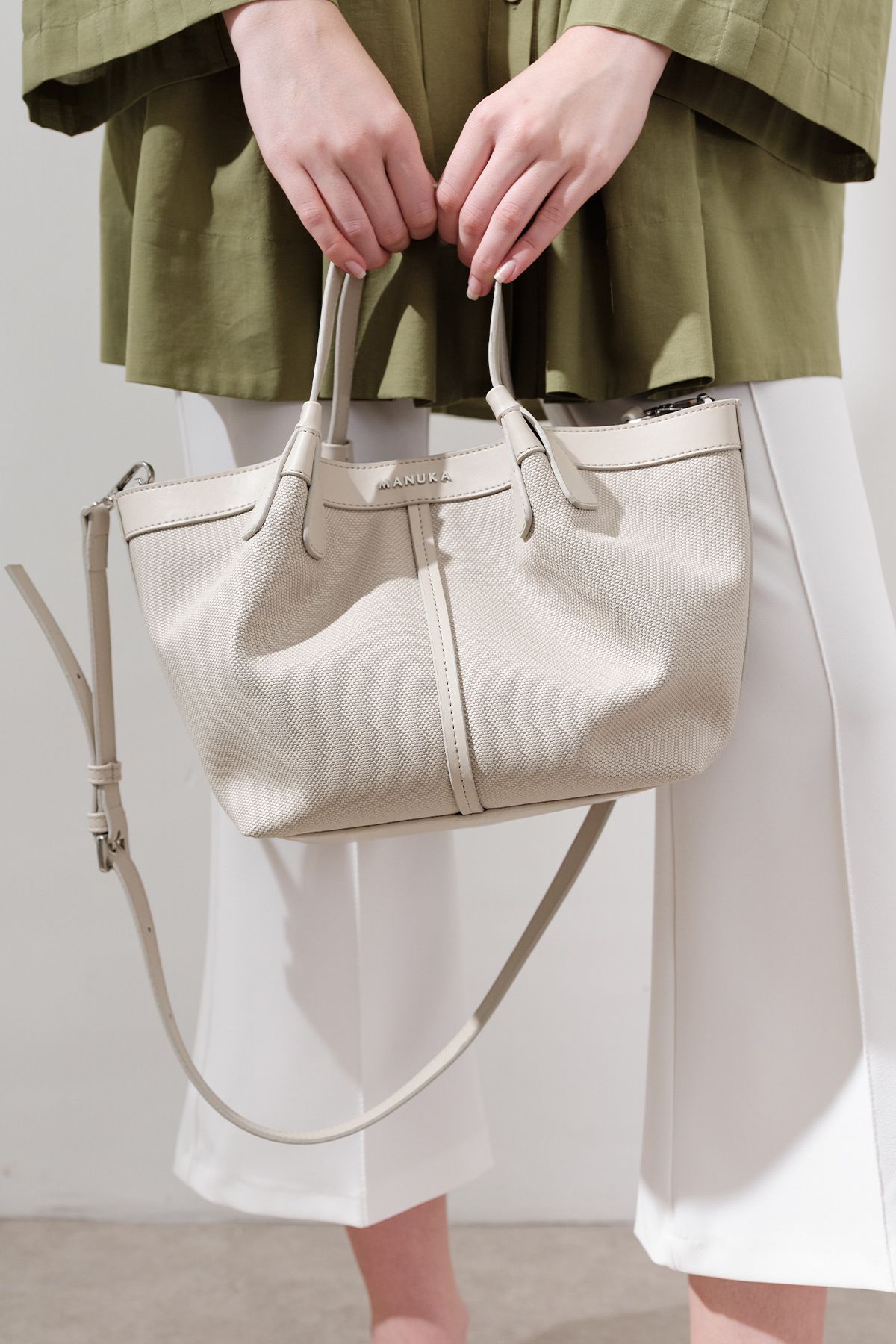 Manuka-Canvas Stitched Mini Bag with Detail 1