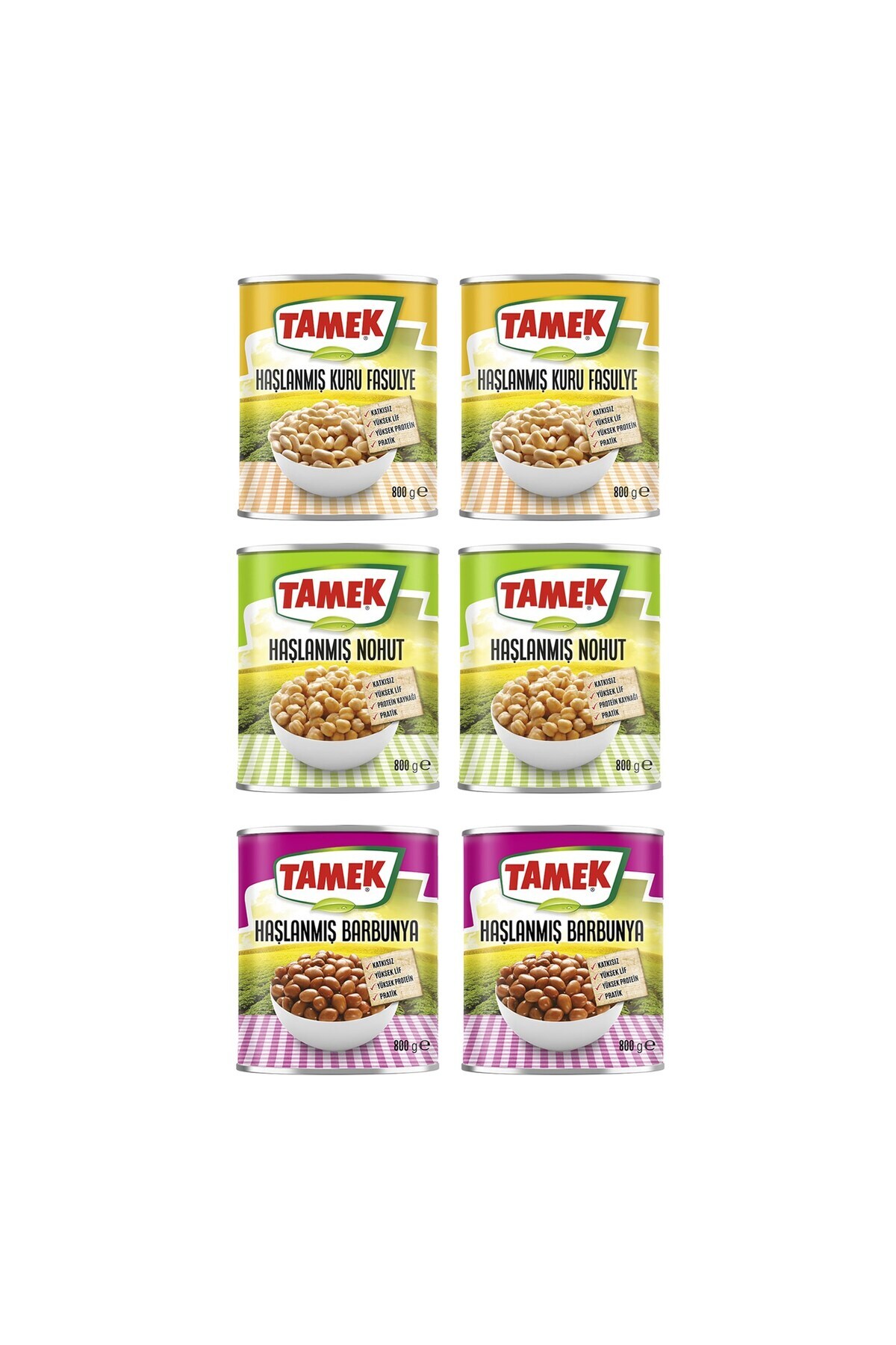 TAMEK Haşlanmış Kuru Fasulye - Nohut - Barbunya 800 gr 6 lı Karma Paket