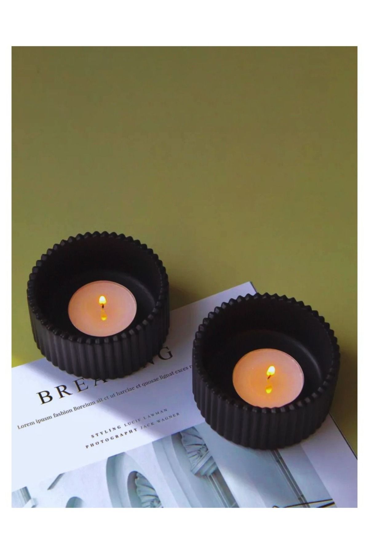 Nevhan Sanat Çizgili Siyah Tealight Mumluk 2’li Set – Modern El Yapımı Dekoratif Mumluk