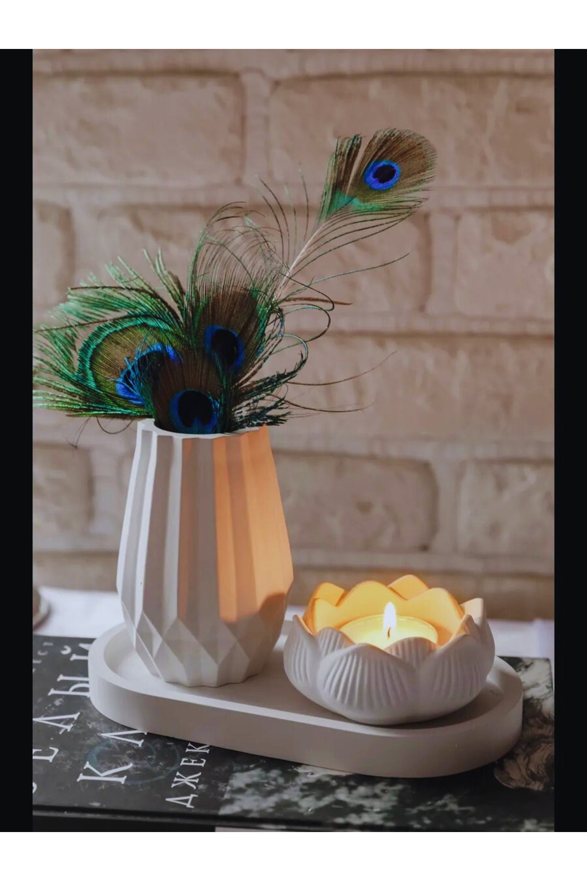 Nevhan Sanat Lotus Mumluk & Geometrik Vazo 3’lü Dekoratif Set – Şık ve Zarif Dokunuş