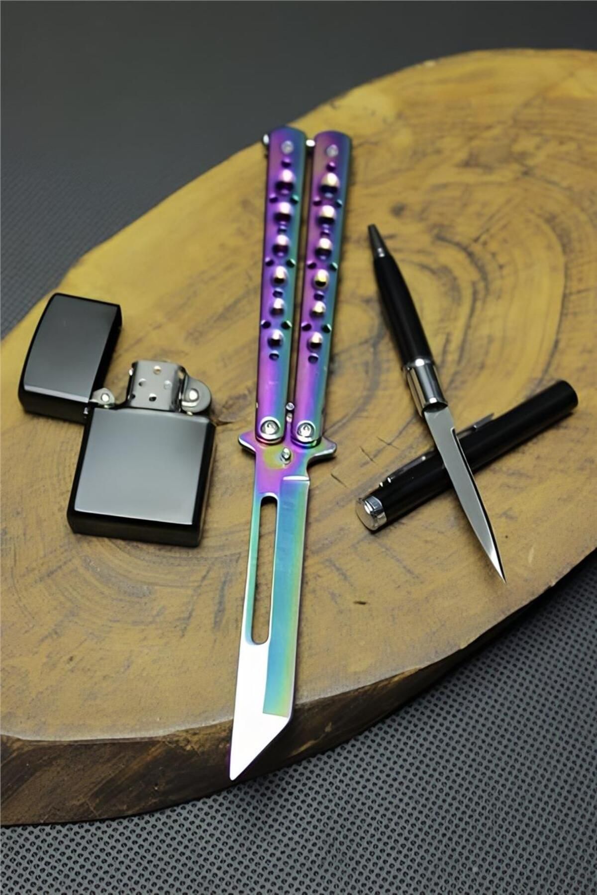 supertrend Süpertrend 21 cm Gökkuşağı Renk Tanto Kelebeği Set