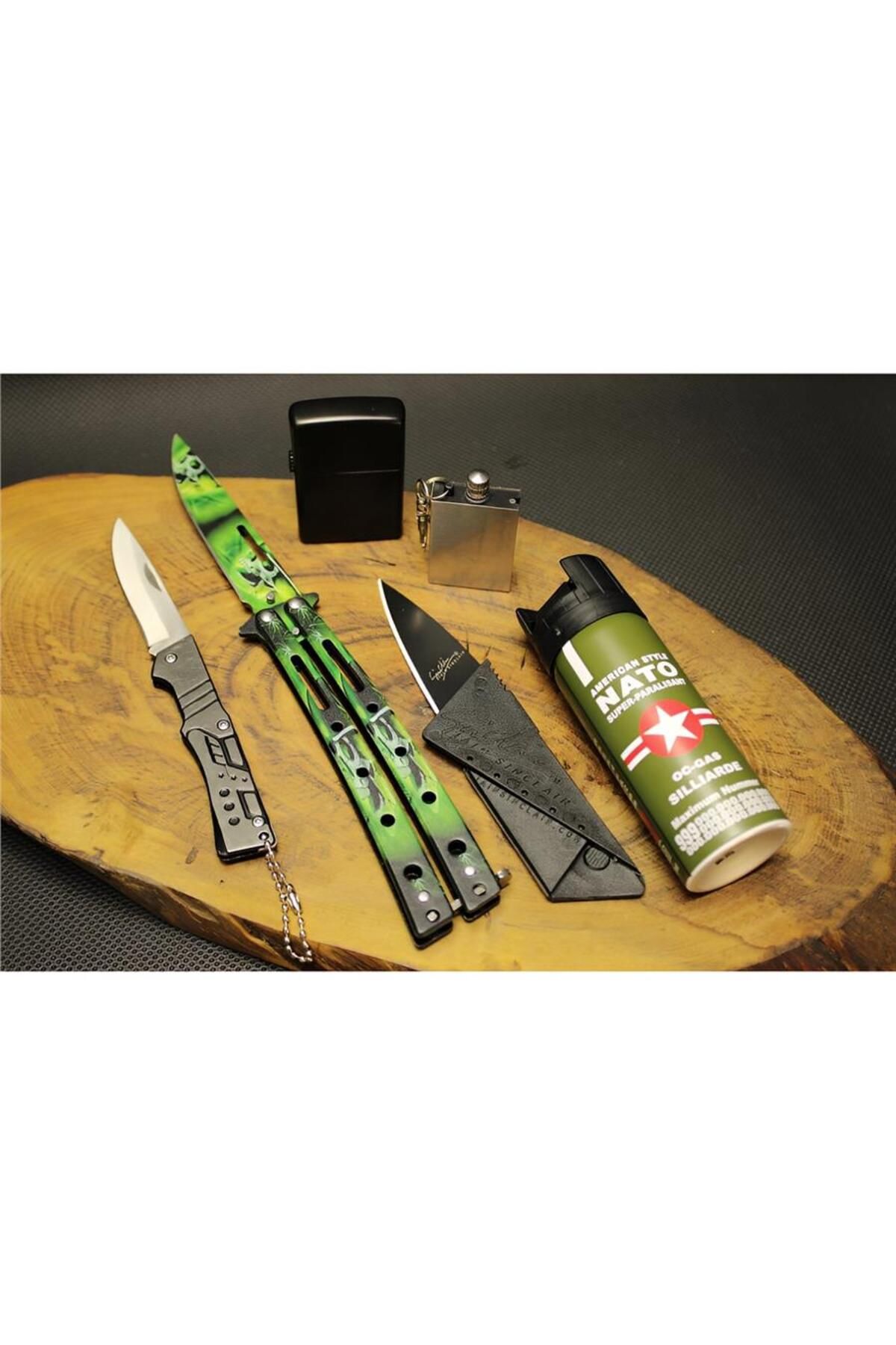 alsepeteavm 21 cm Yeşil Desenli Kelebekli 6 Parça Çakı Set